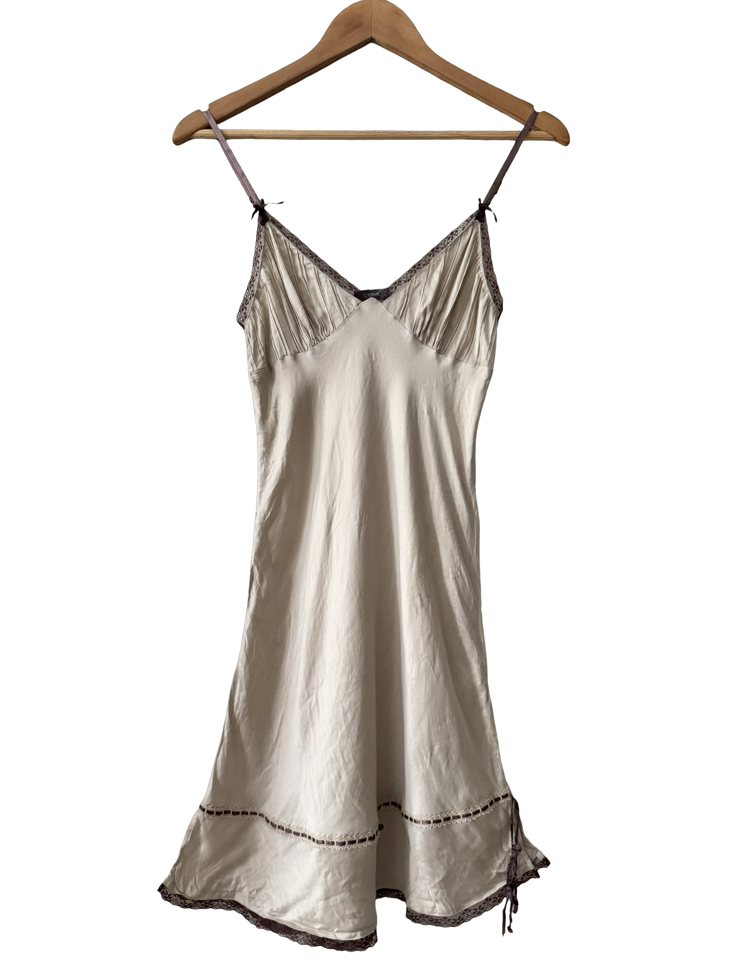 Vintage 90s Etam Mocha Lace Silk Slip (S)