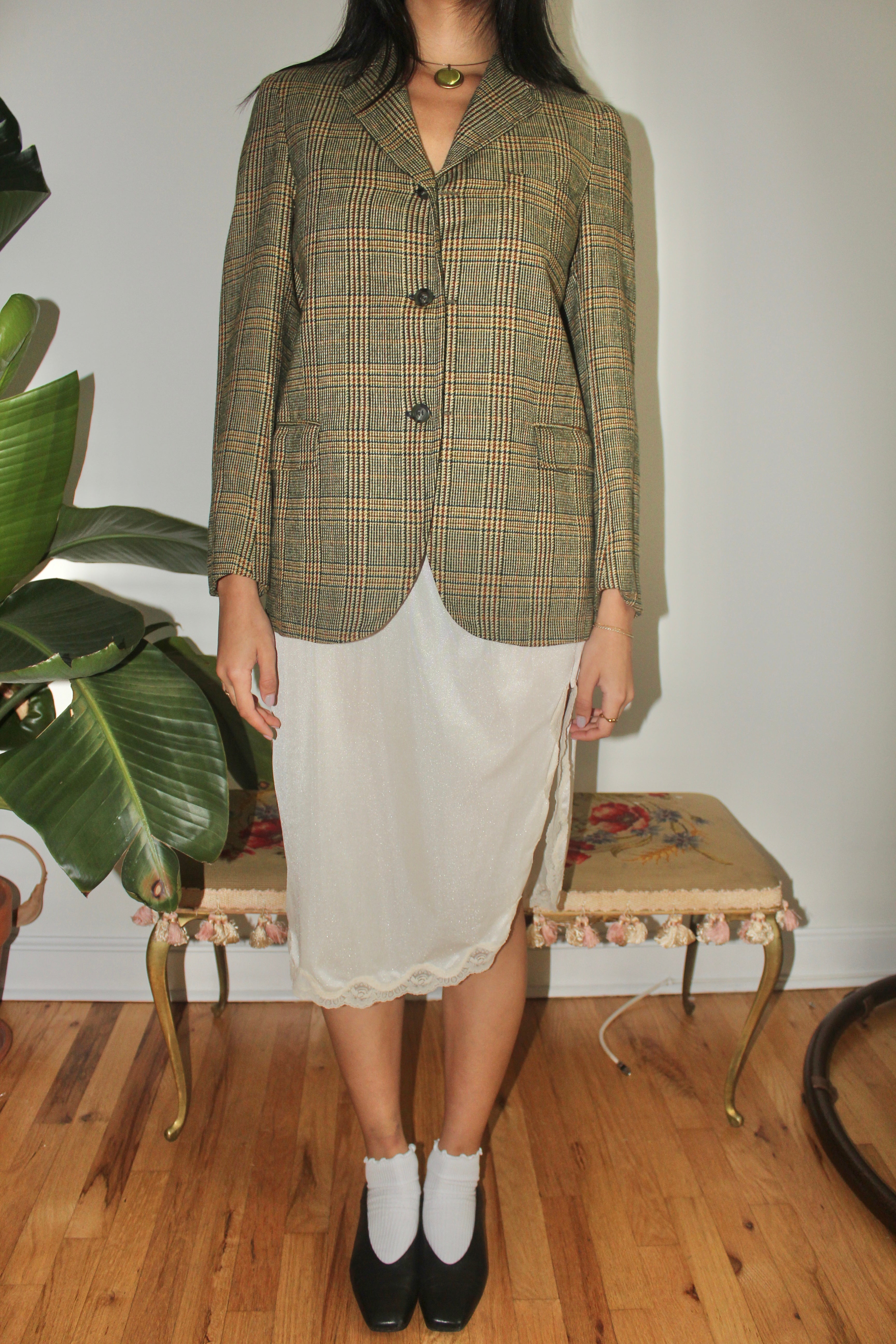 Vintage 80s Retro Glen Plaid Blazer (M)