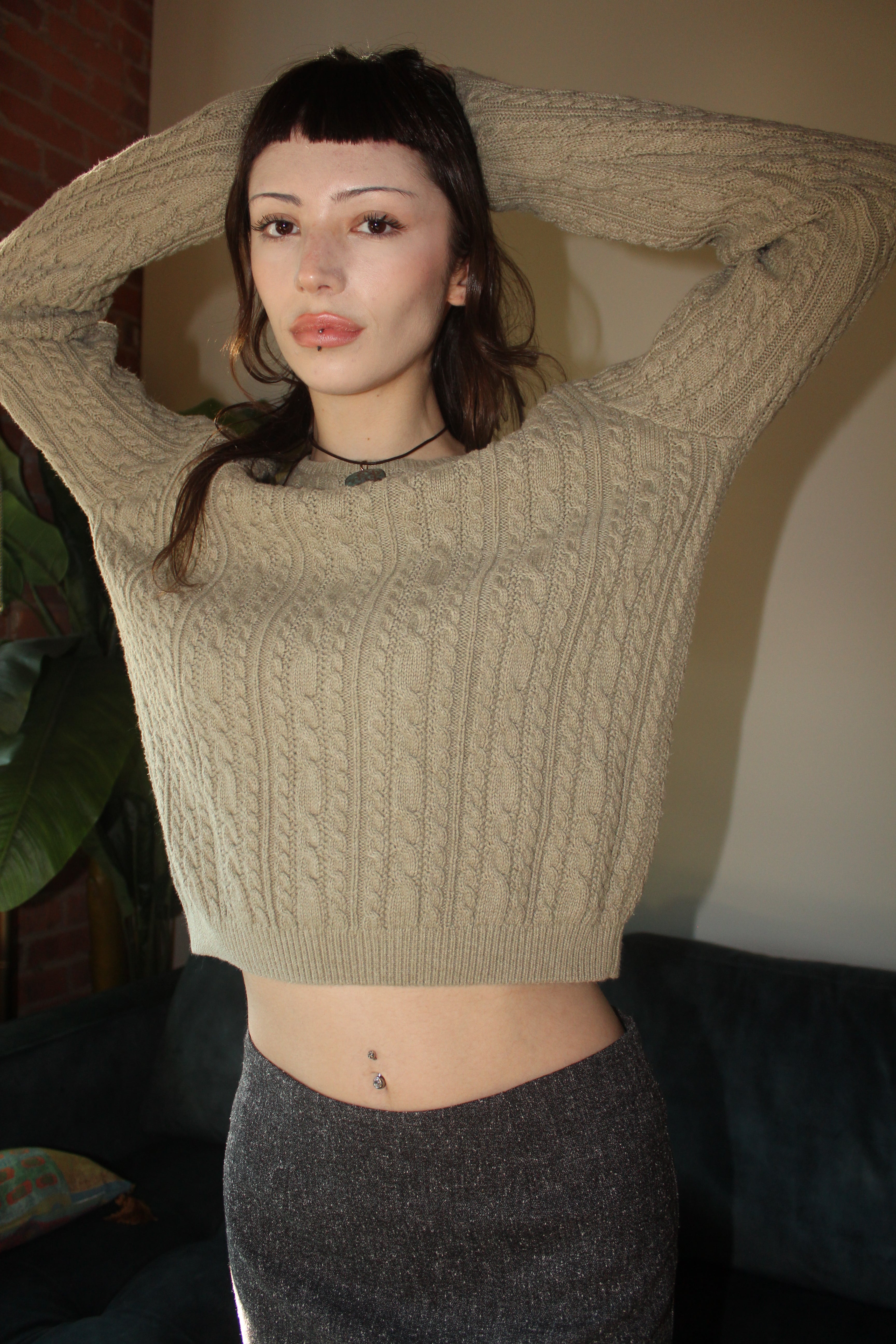Vintage 90s Taupe Cozy Cotton Knit Sweater (S)