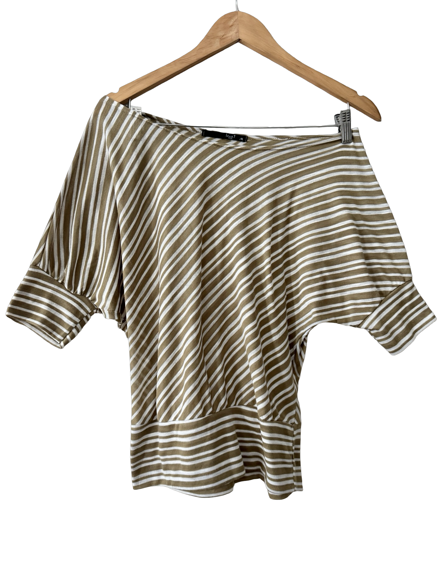 Vintage 90s Mocha Stripe Off-Shoulder Top (M)