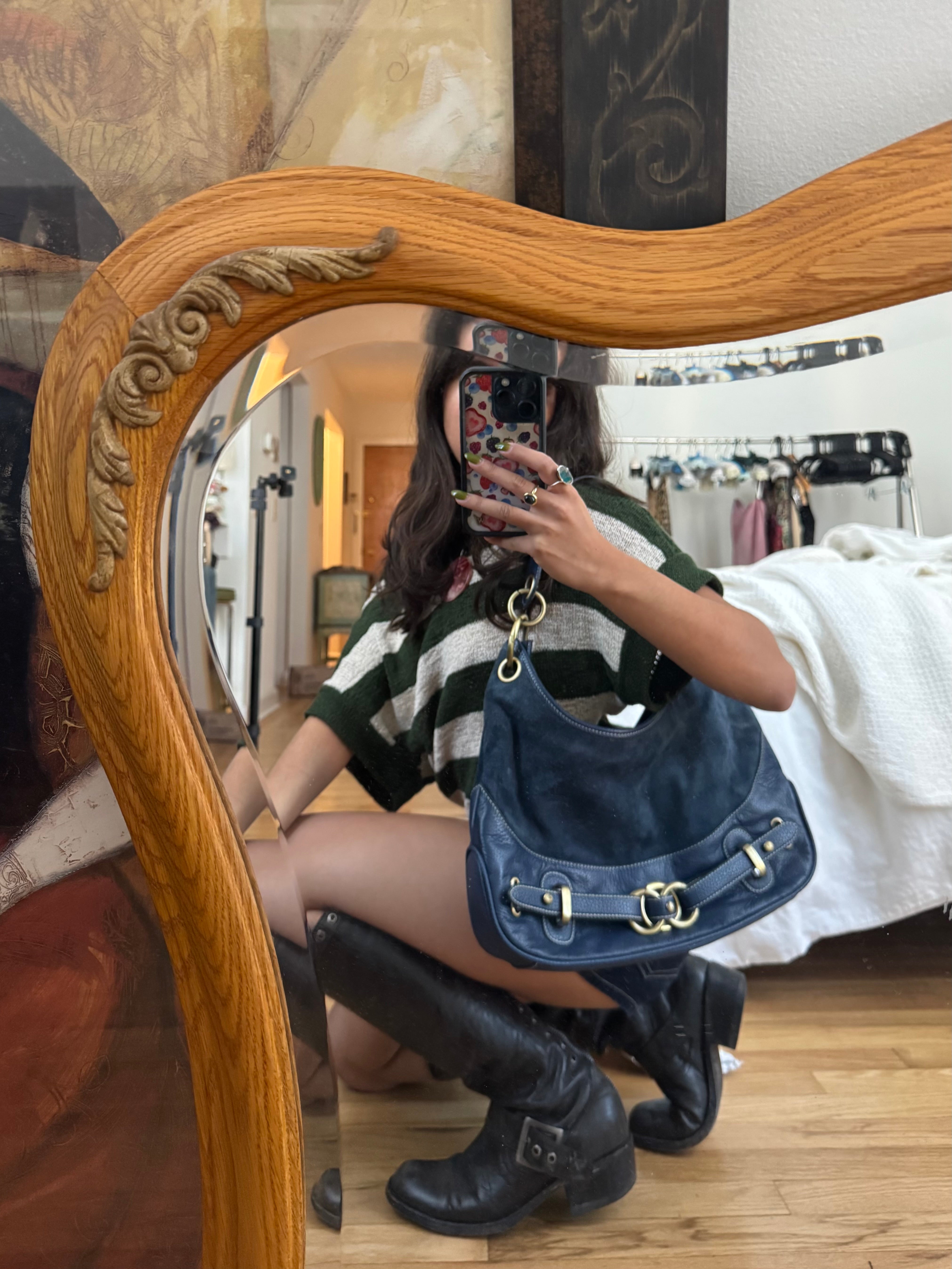 Vintage 90s Navy Leather Buckle Purse