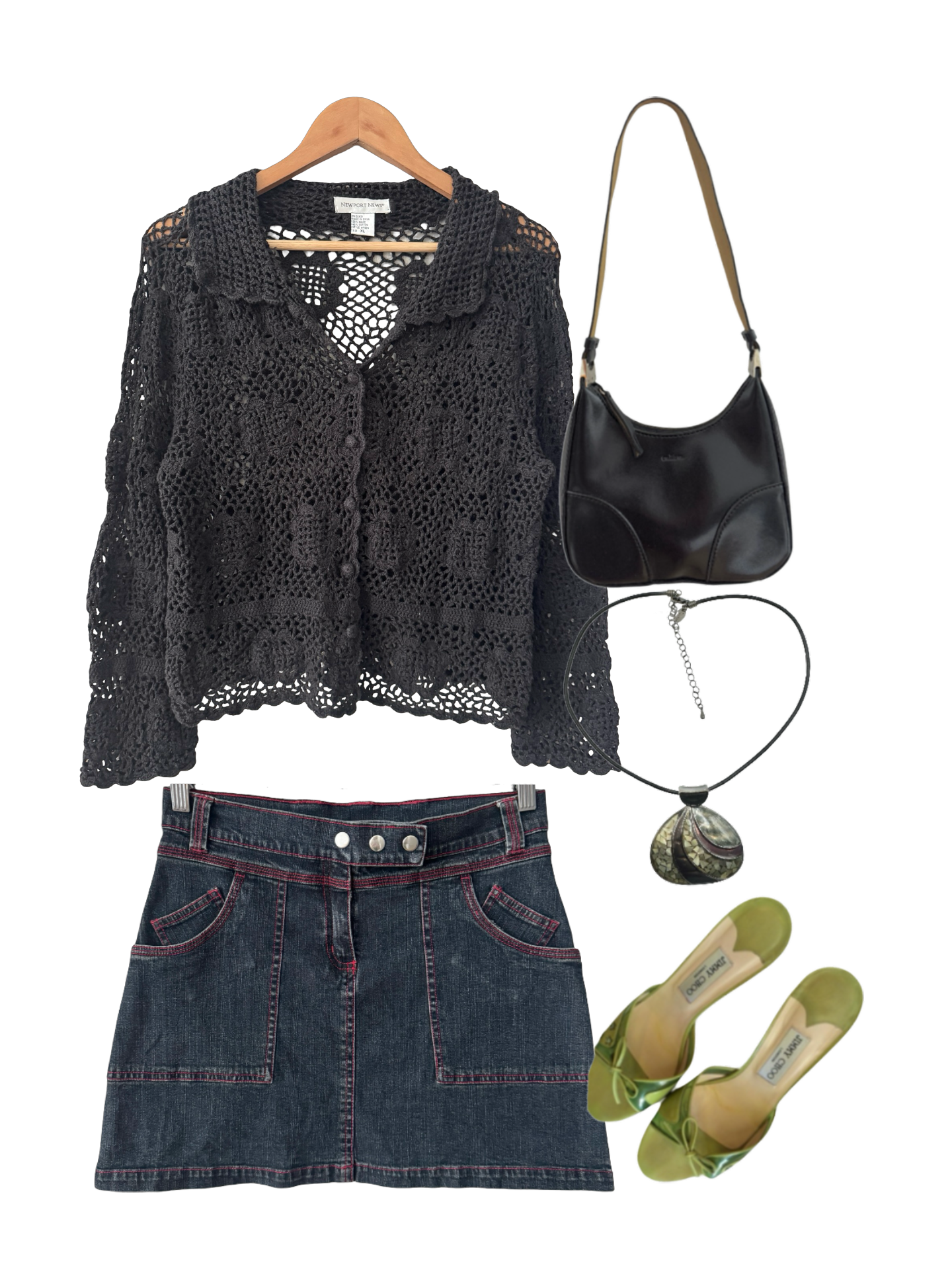 Vintage 90s Midnight Crochet Garden Cardigan (M)