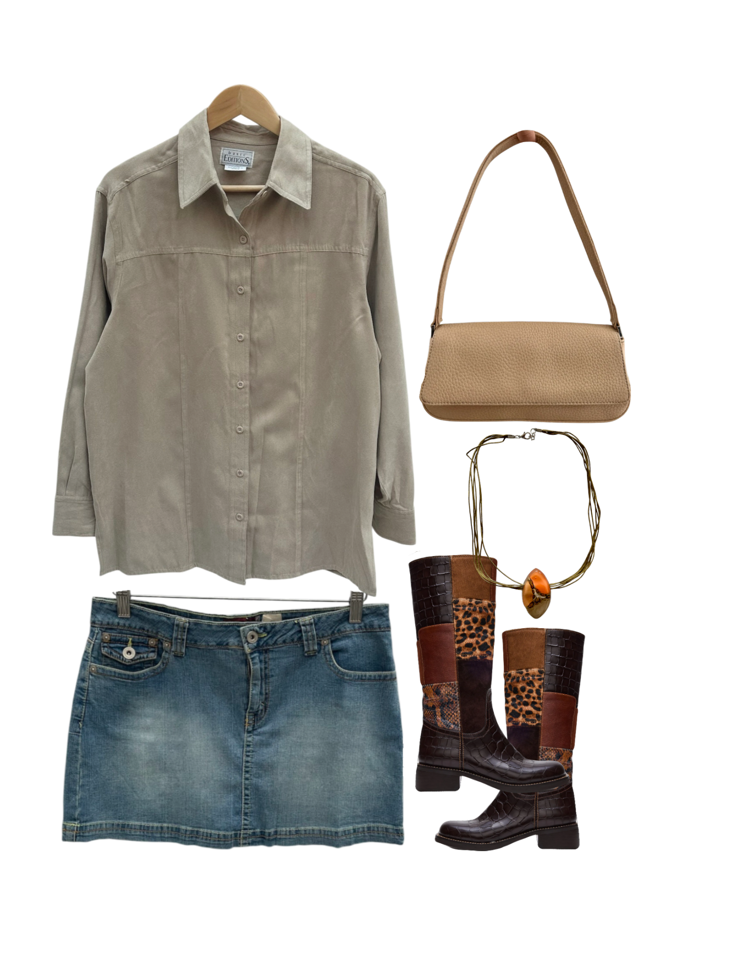 Vintage 90s Taupe Oversized Button Up (L)