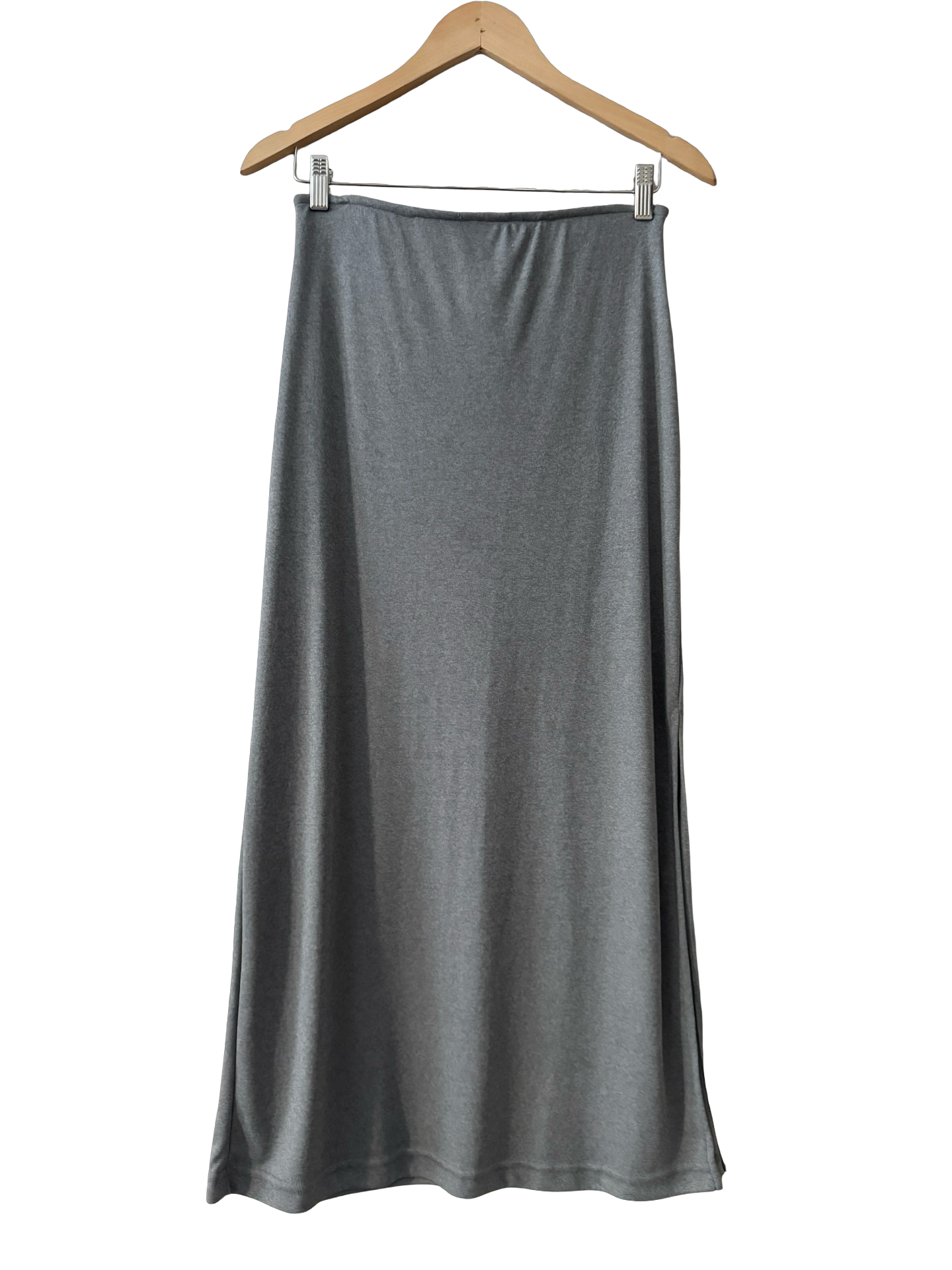 Vintage 90s Smoke Grey Column Knit Maxi Skirt (S)