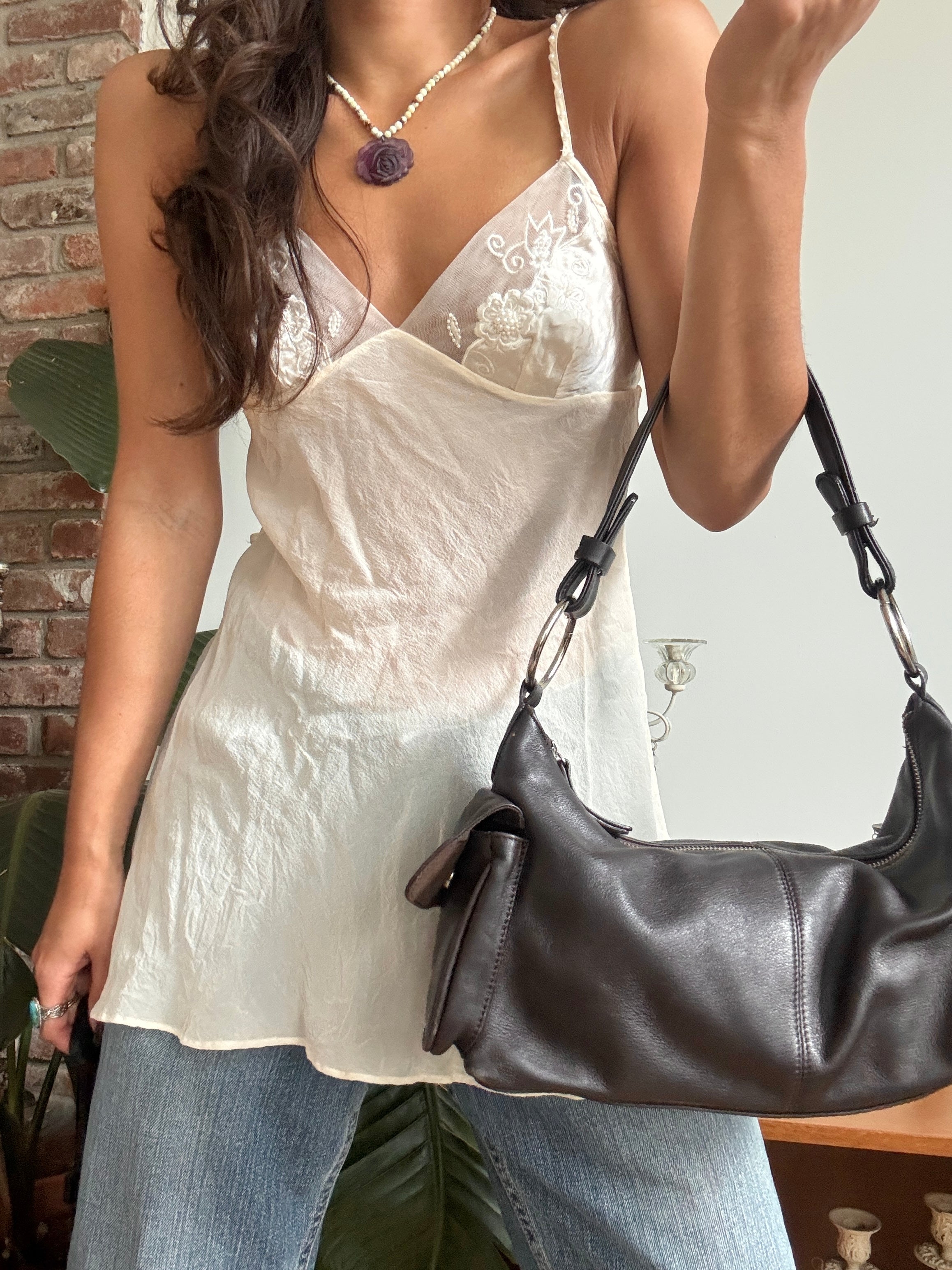 Vintage 90s Leather Espresso Moto Purse