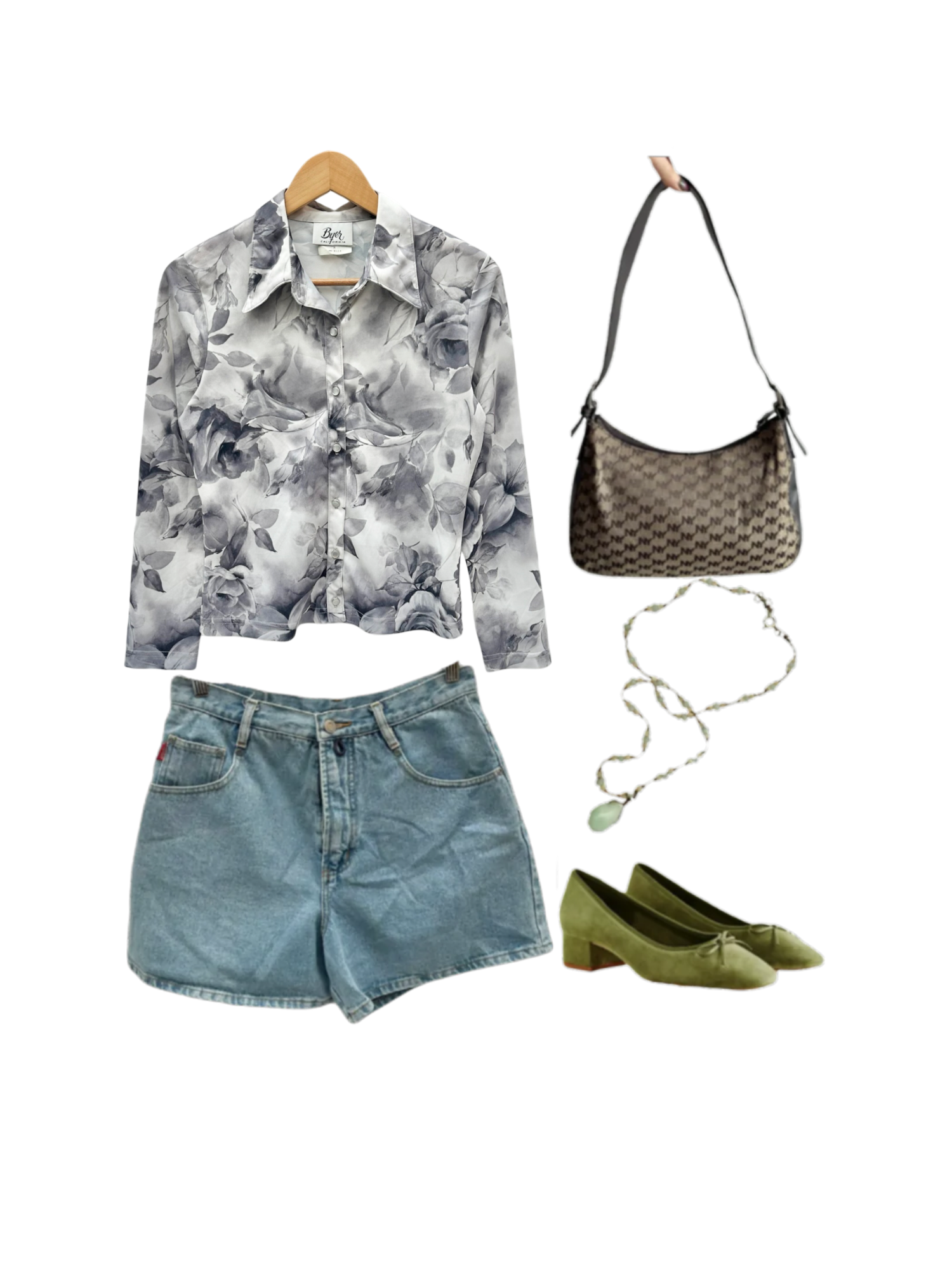 Vintage 90s Greyscale Floral Button Up (M)
