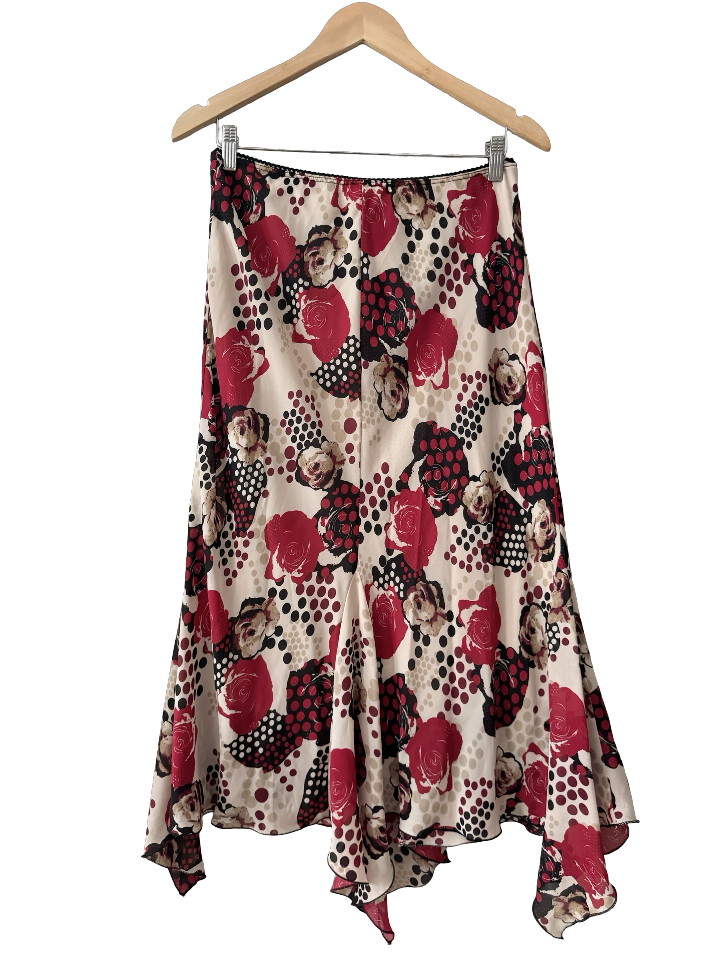Vintage 90s Painted Rose Handkerchief Midi Skirt (M)