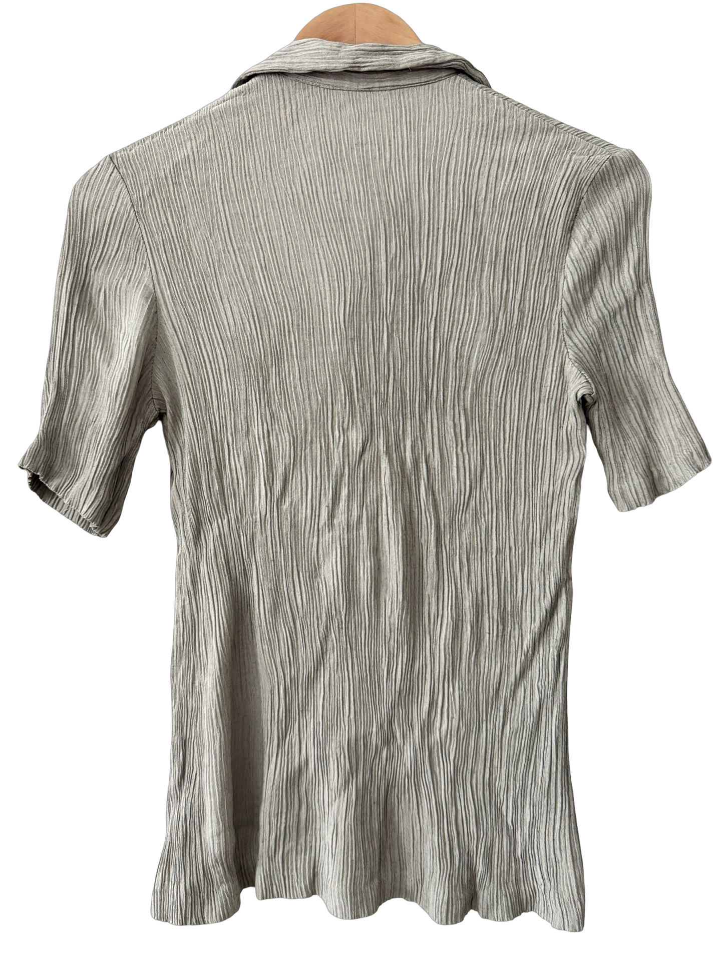 Vintage Y2K Taupe Crinkle Button-Up Top (M)