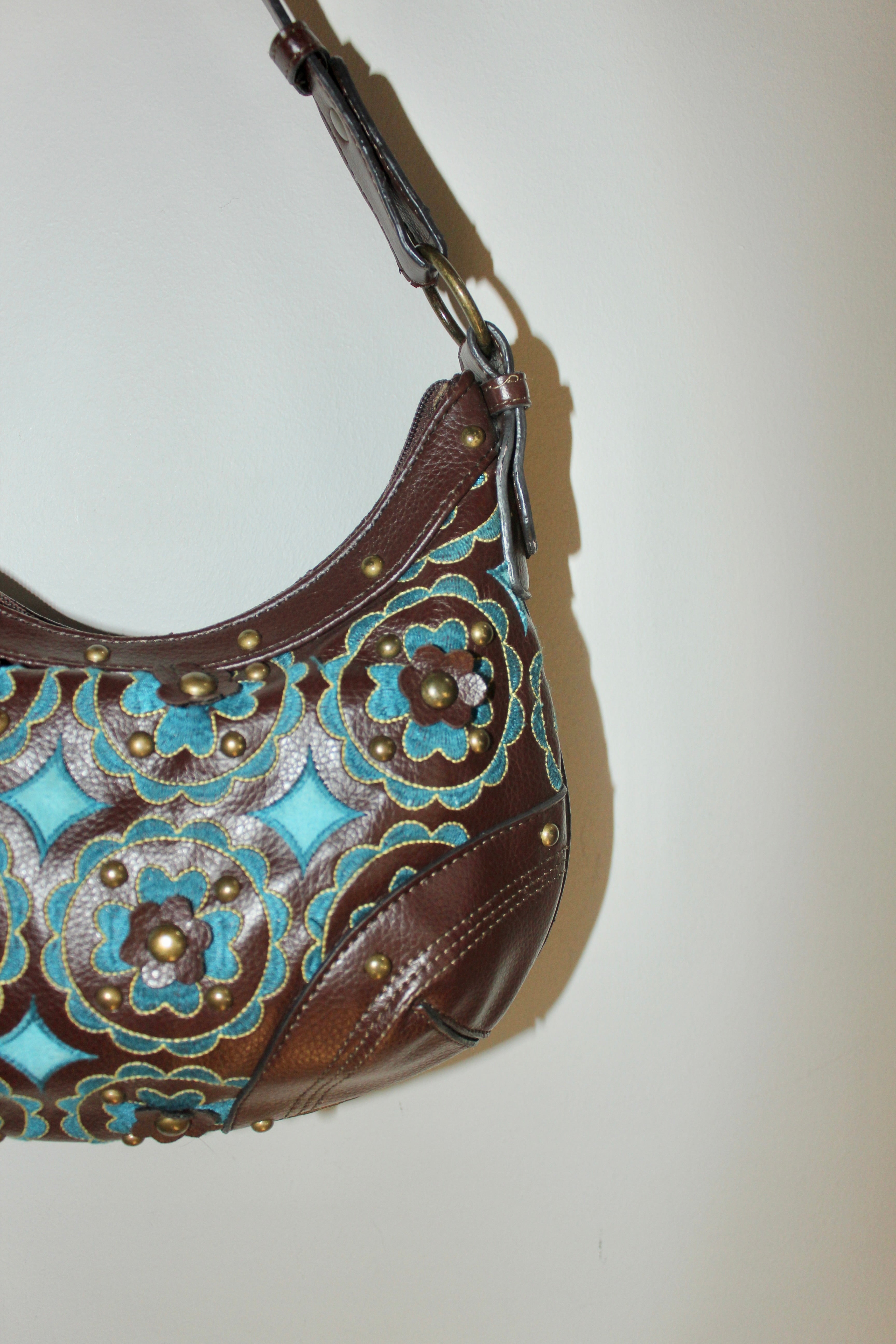 Vintage 90s Turquoise Floral Cutout Purse