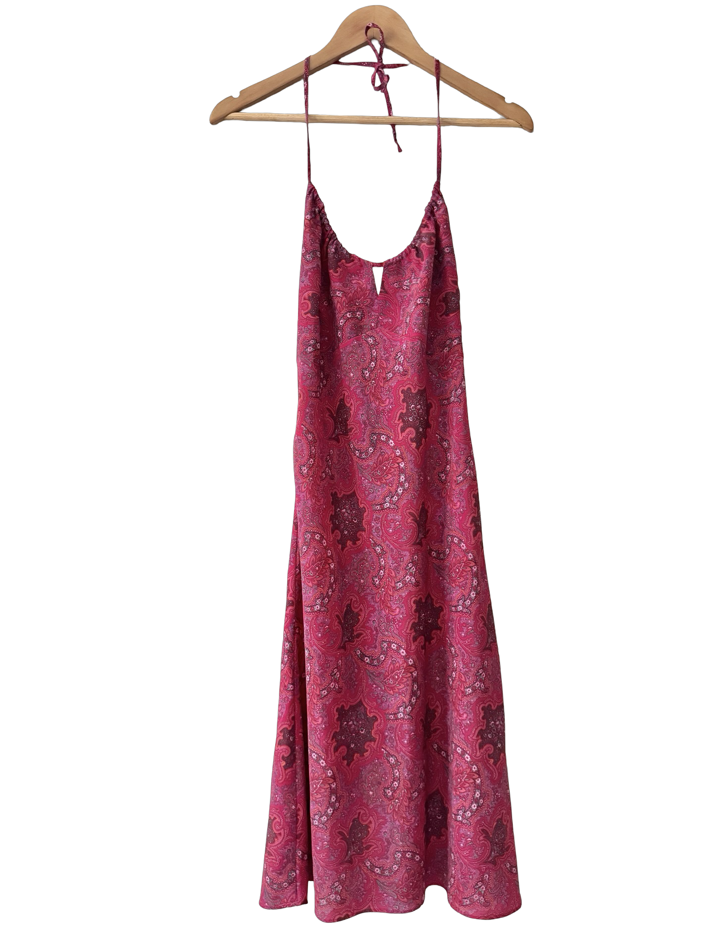 Vintage Y2K Raspberry Paisley Halter Dress (S/M)