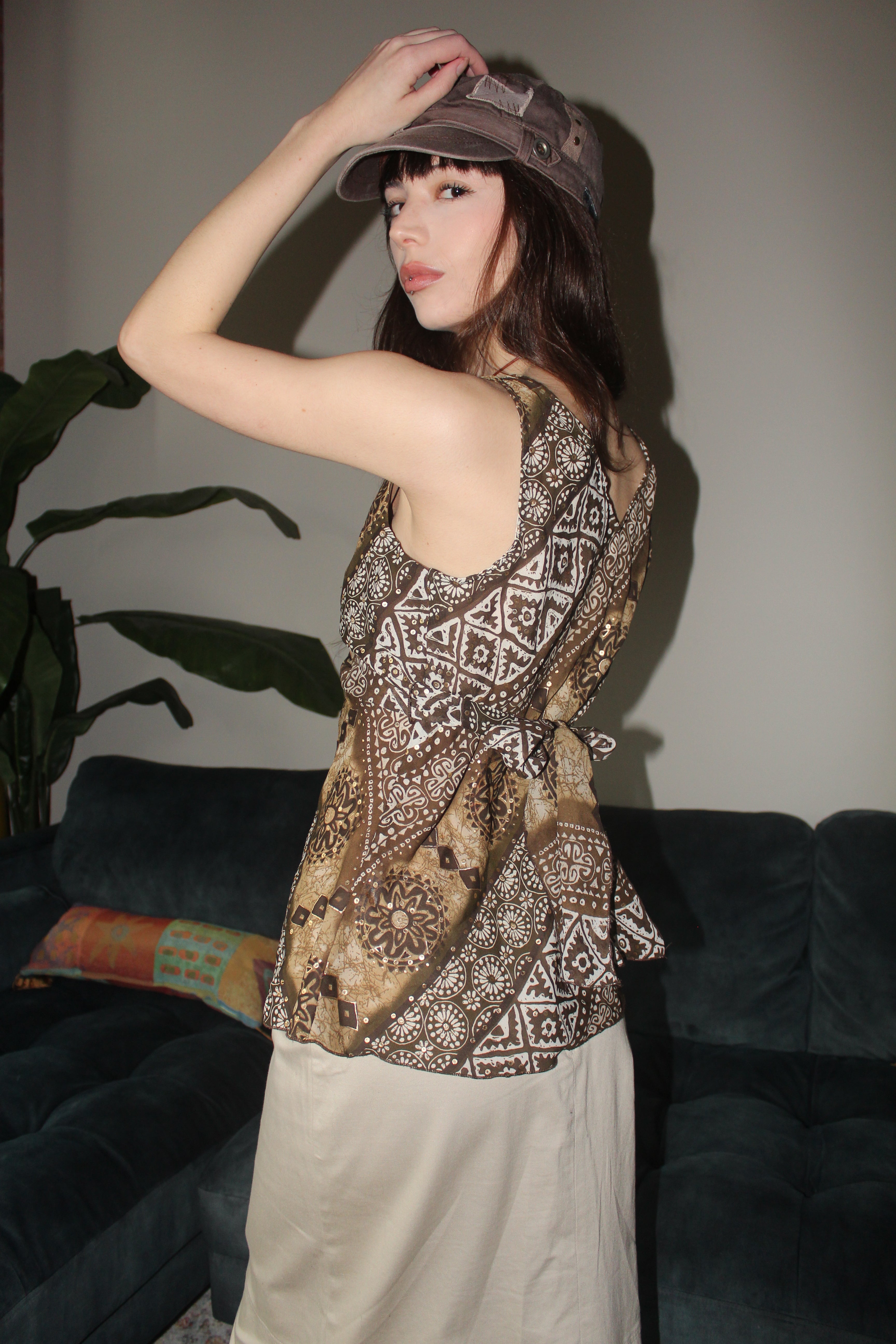 Vintage 90s Abstract Tie Back Blouse (S)