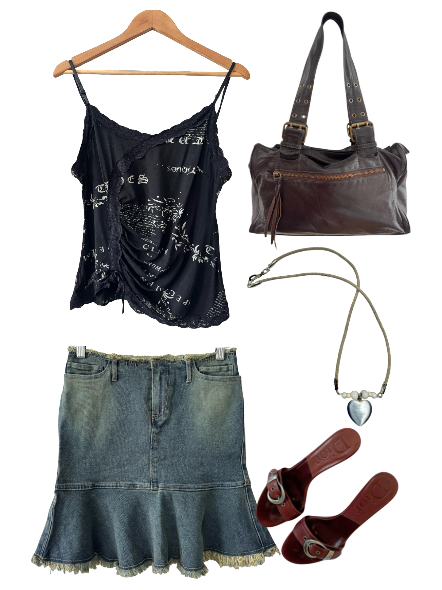 Vintage Y2K Midnight Poetry Asymmetrical Graphic Cami (M)