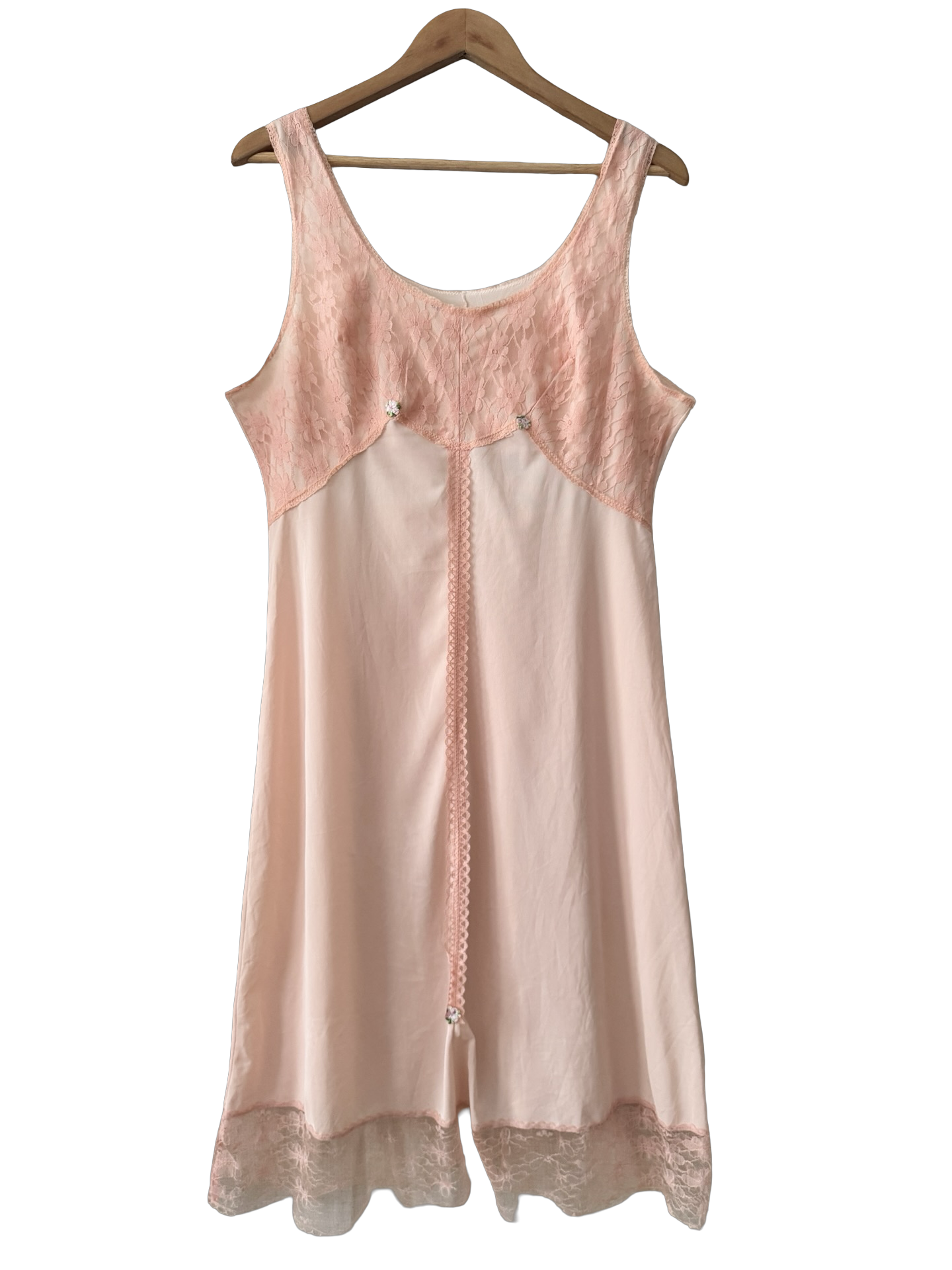 Vintage 60s Peach Parfait Lace Slip Dress (L)