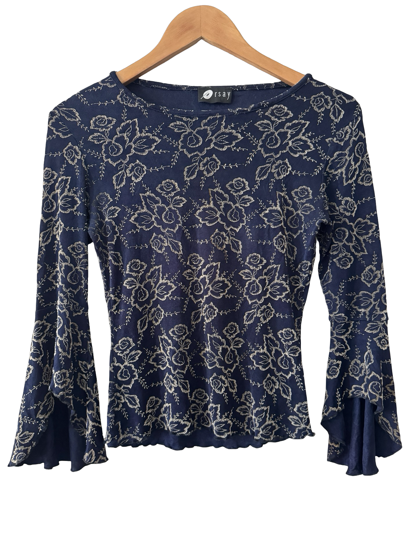 Vintage Y2K Orsay Midnight Floral Bell Sleeve Top (S-M)
