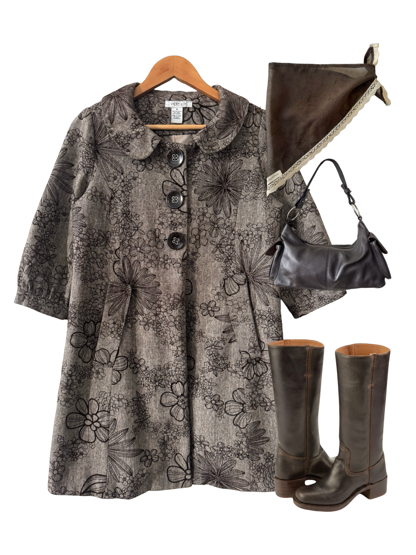 Vintage Y2K Parisian Ink Floral Swing Coat (S)