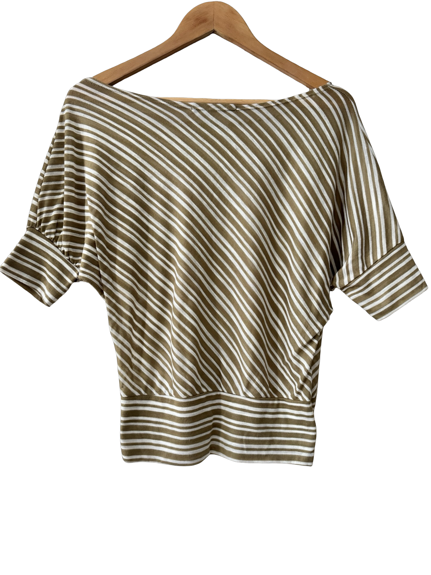 Vintage 90s Mocha Stripe Off-Shoulder Top (M)