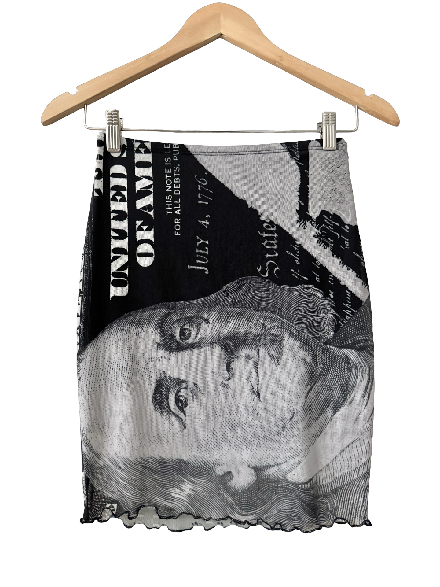 Vintage Y2K Money Talks Graphic Mesh Mini Skirt (XS)