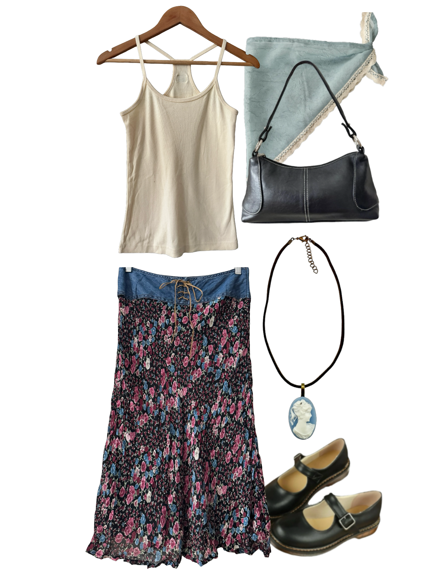 Vintage 90s Indie Denim Lace Up Floral Midi Skirt (S)