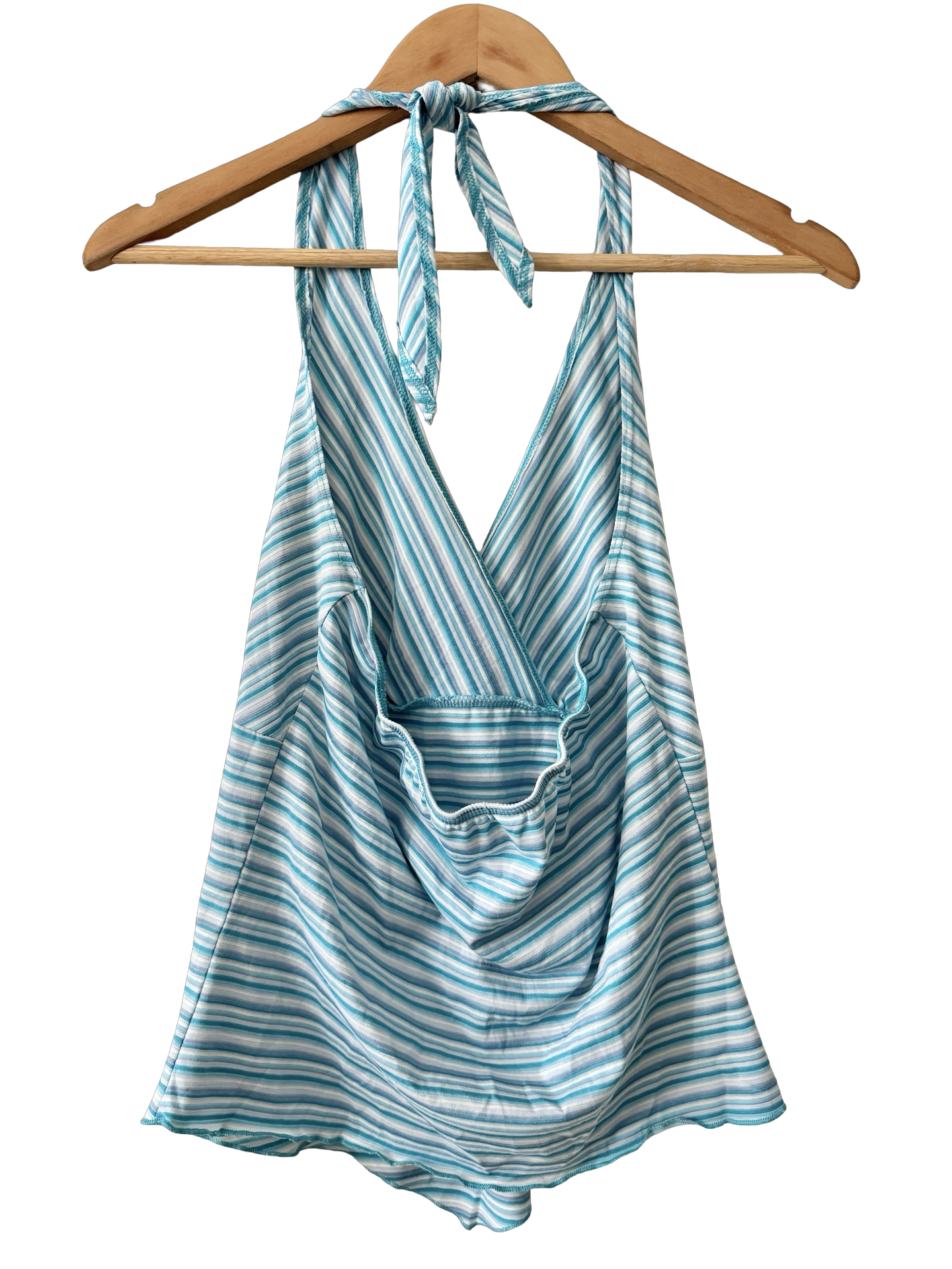 Vintage Y2K Turquoise Stripe Halter Top (M)