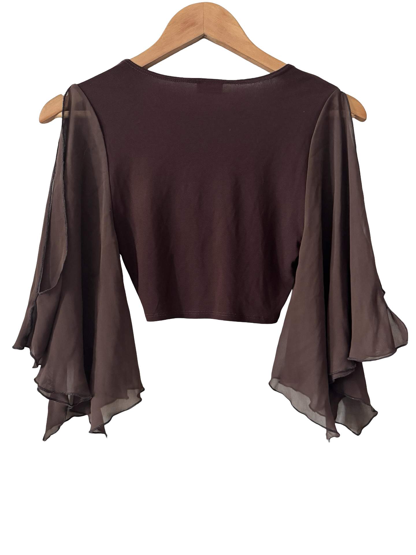 Vintage 90s Chocolate Chiffon Bell Sleeve Top (XS)