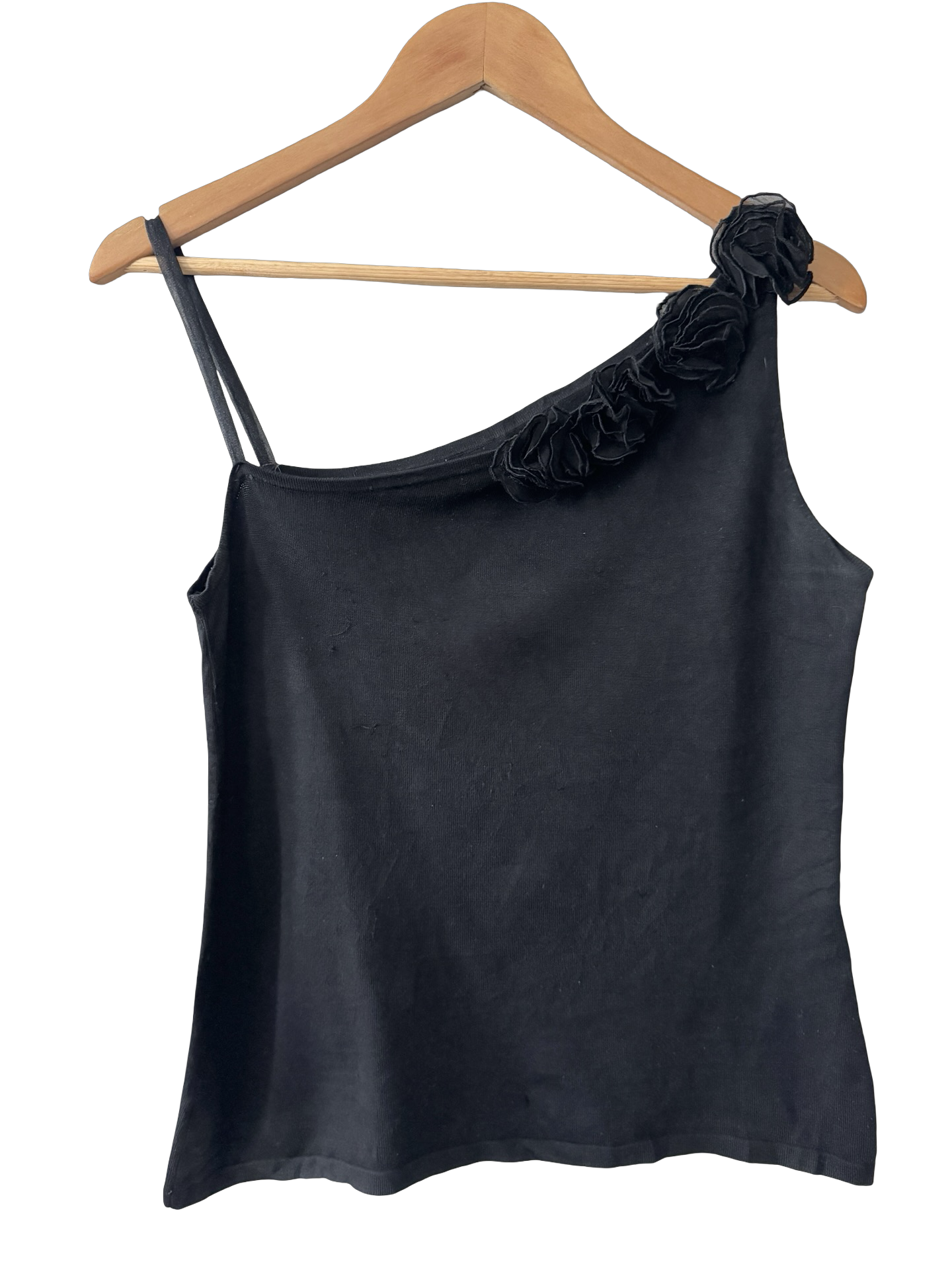 Vintage Y2K Noir Rosette One Shoulder Top (M/L)
