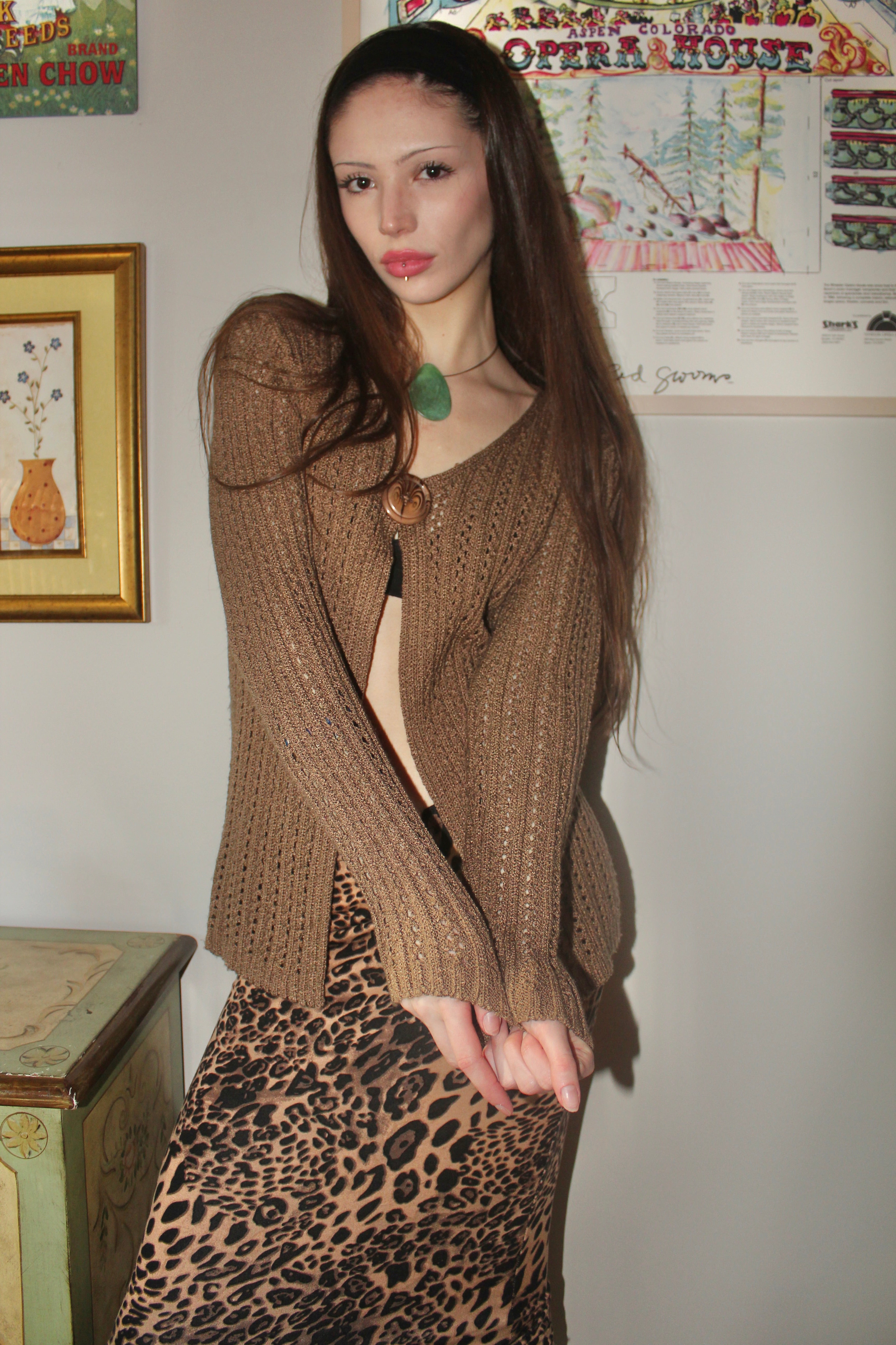 Vintage 90s Brown Split Front Knit Top (S/M)