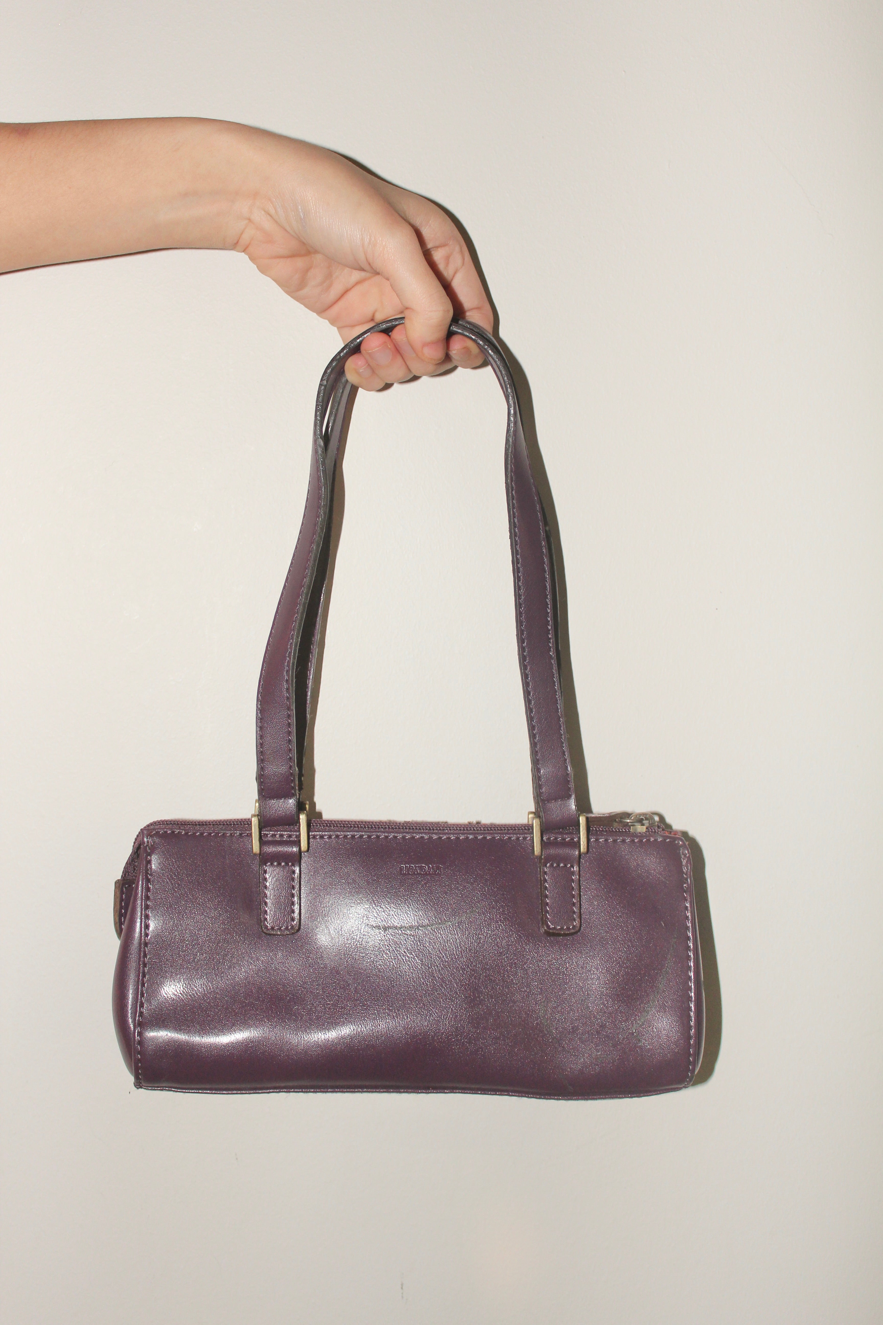 Vintage Eggplant Patterned Leather Purse