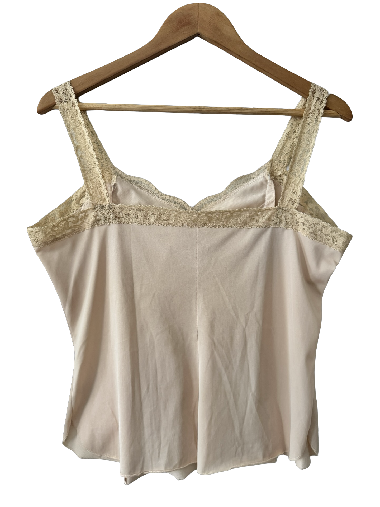 Vintage 80s Blush Lace Trim Satin Cami (M/L)