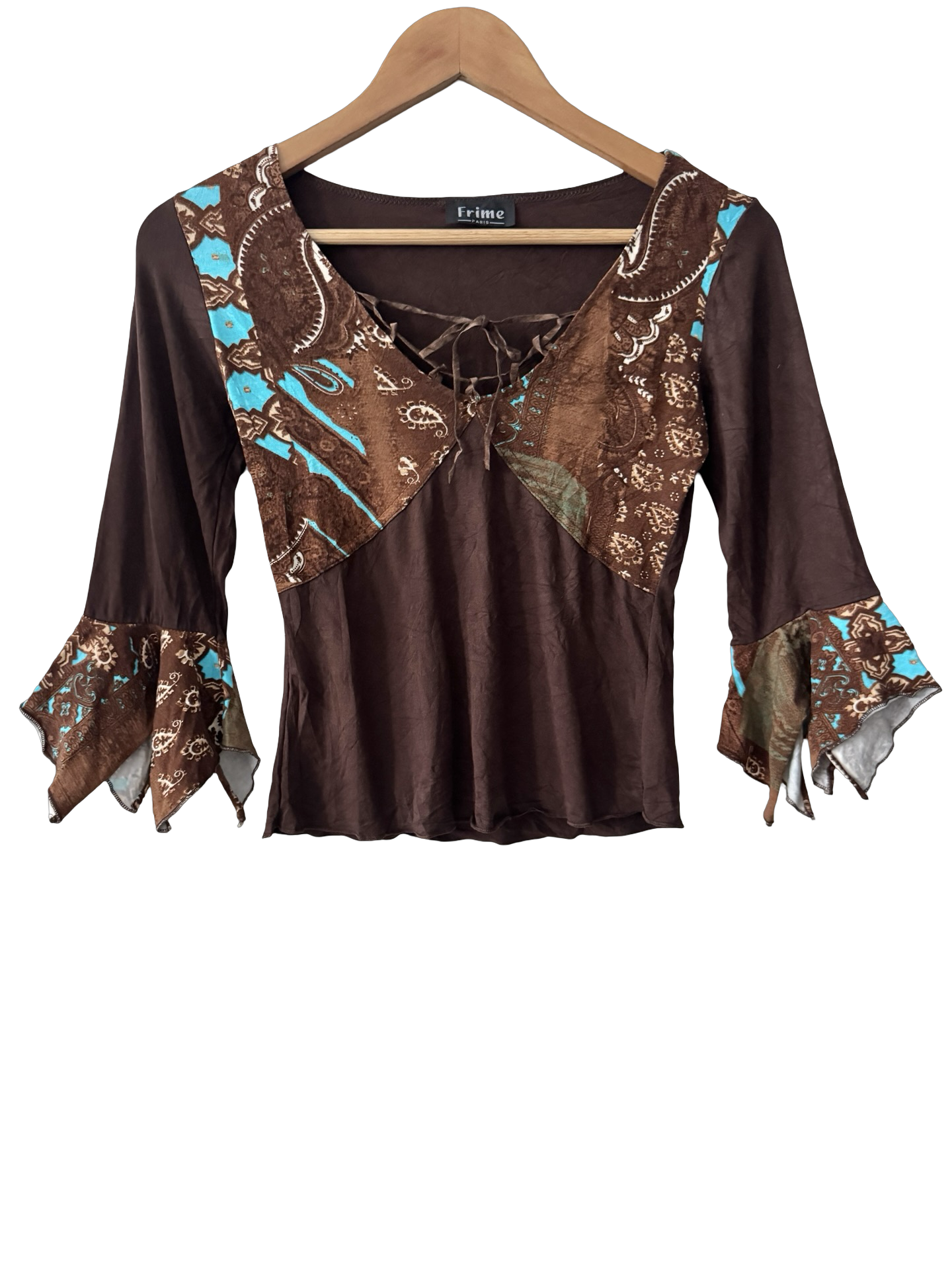 Vintage 90s Parisian Turquoise Rodeo Bell Top (S/M)