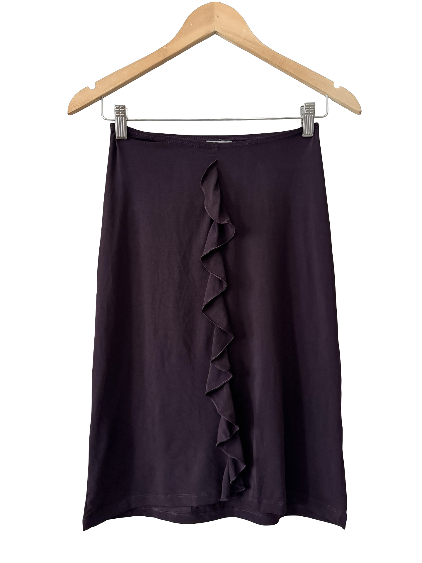 Vintage Y2K French Eggplant Ruffle Midi Skirt (XS)