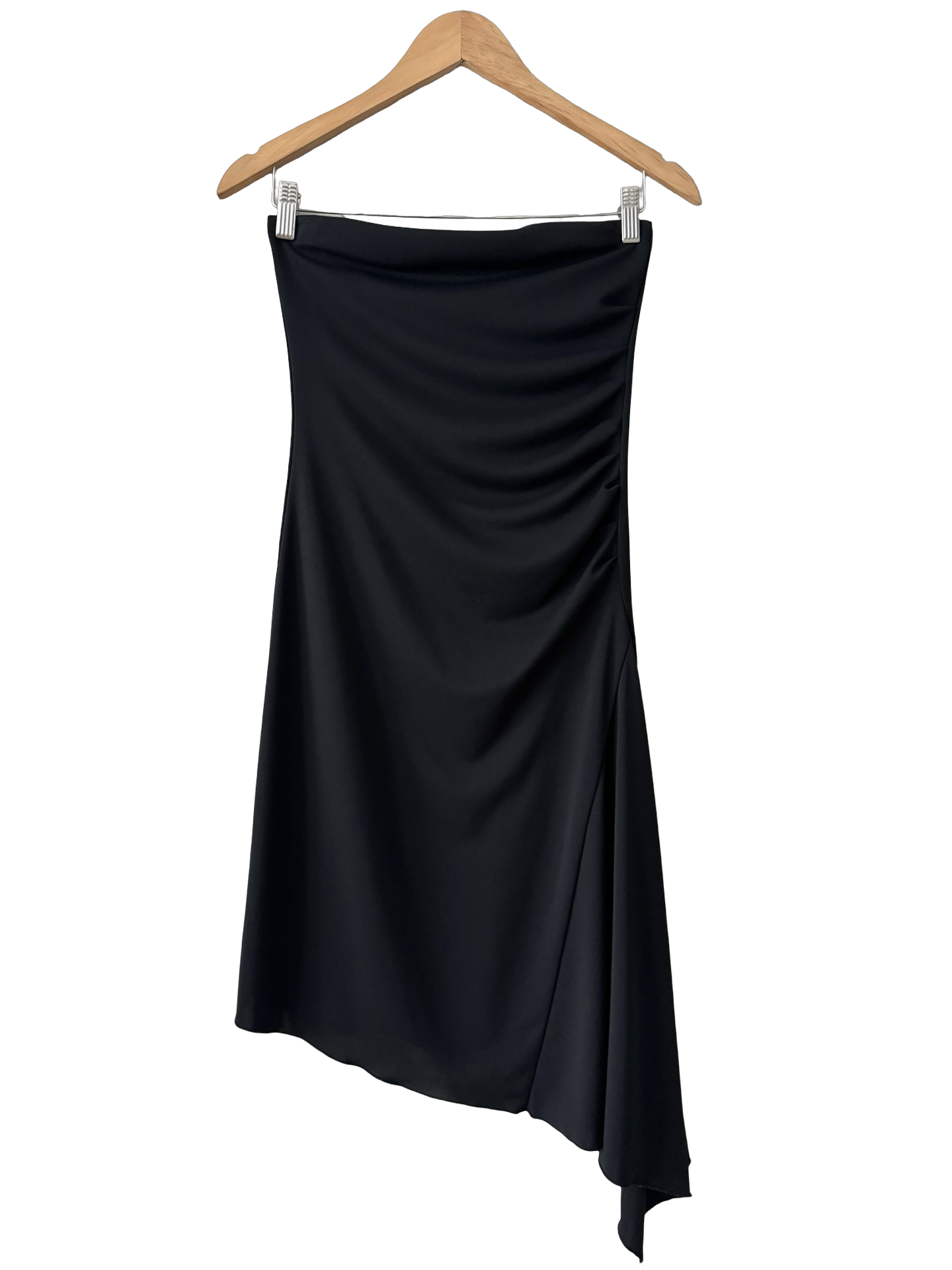 Y2K Black Satin Asymmetrical Midi Dress (S)