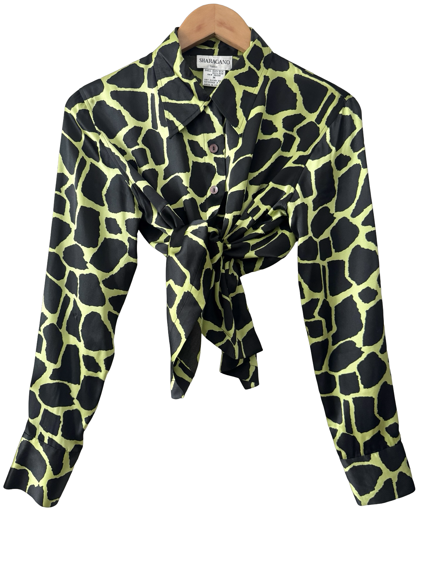 Vintage Lime Safari Silk Button-Up Top (M)