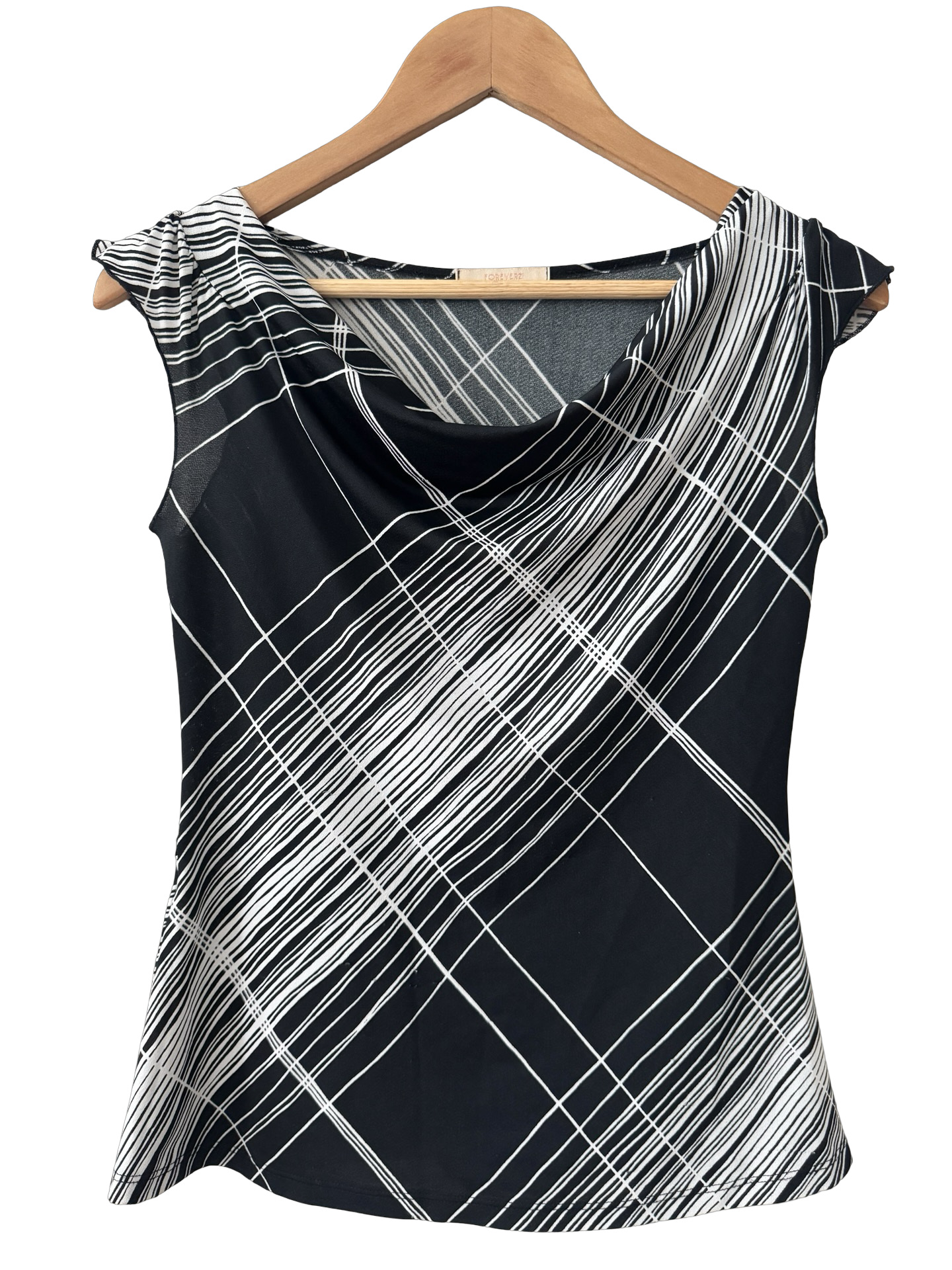 Vintage Y2K Graphic Line Cowl Neck Top (M)