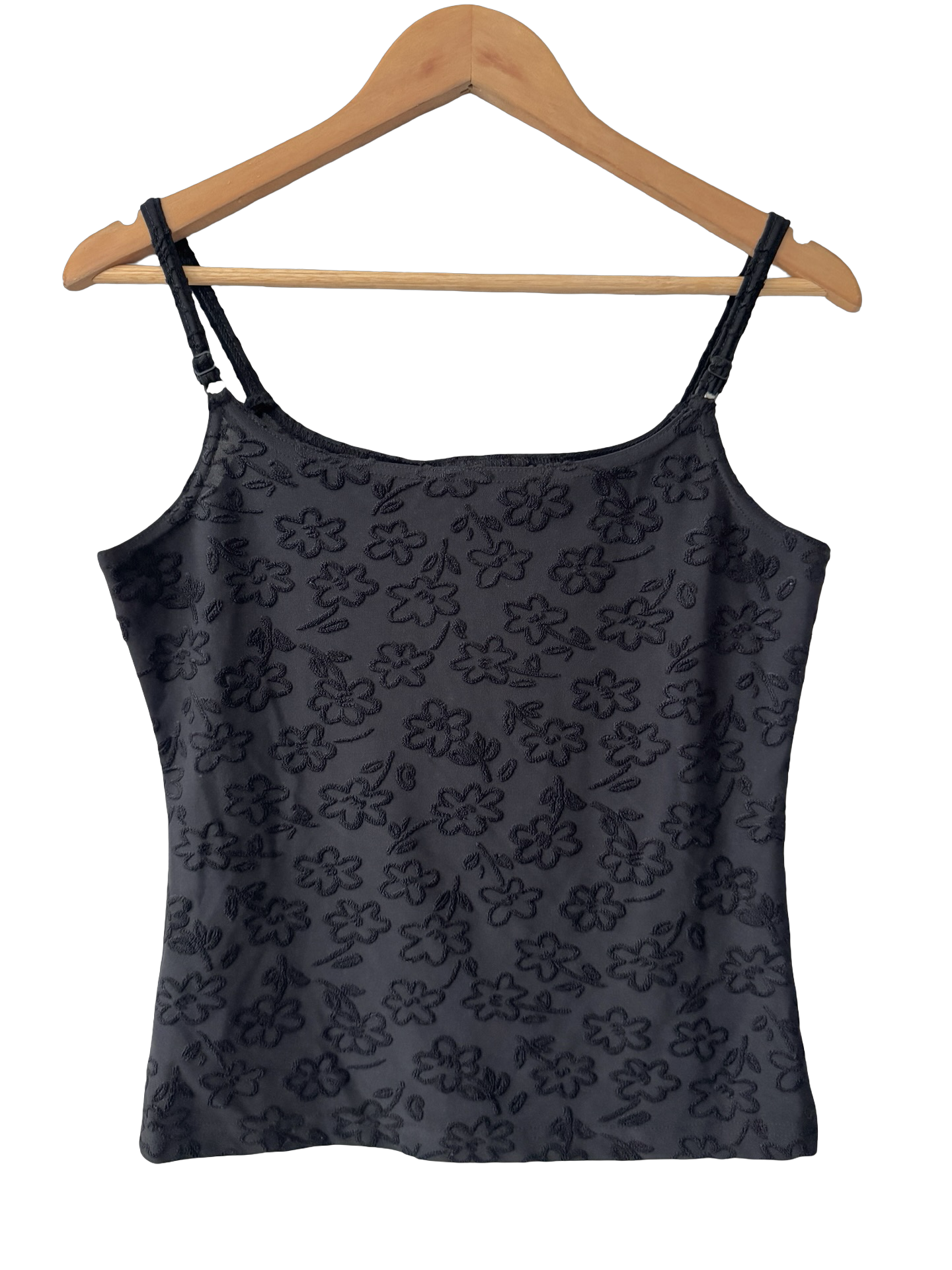Vintage 90s Black Flocked Floral Mesh Cami (M)