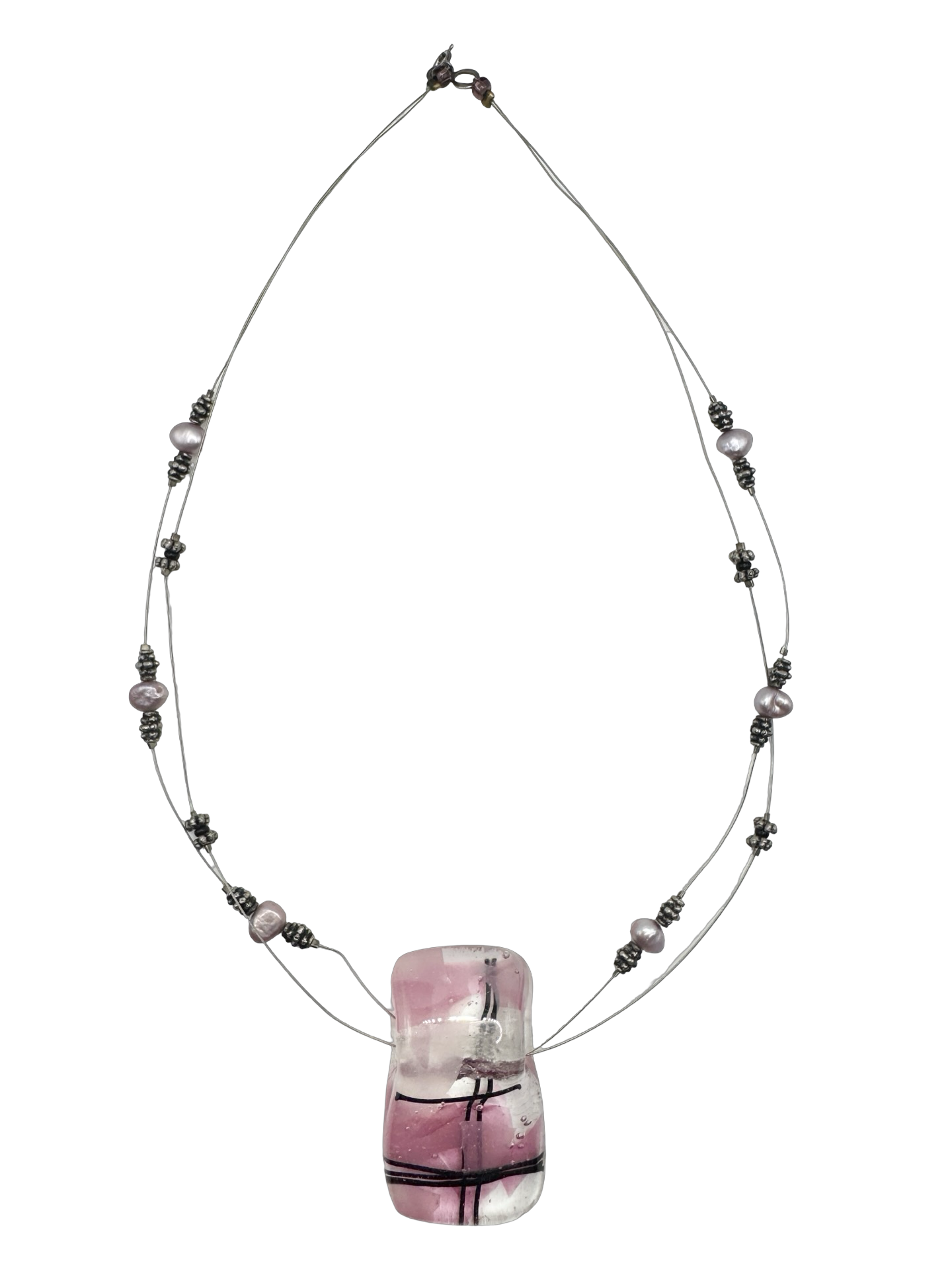 Vintage Y2K Pink Abstract Glass Pendant Necklace