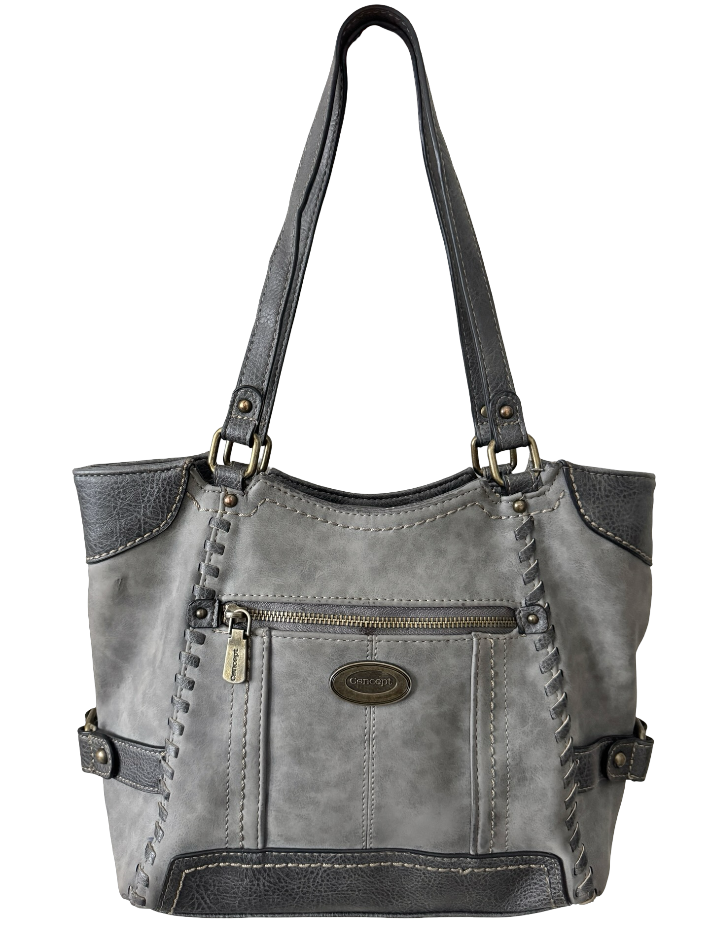 Vintage Y2K Storm Grey Whipstitch Tote