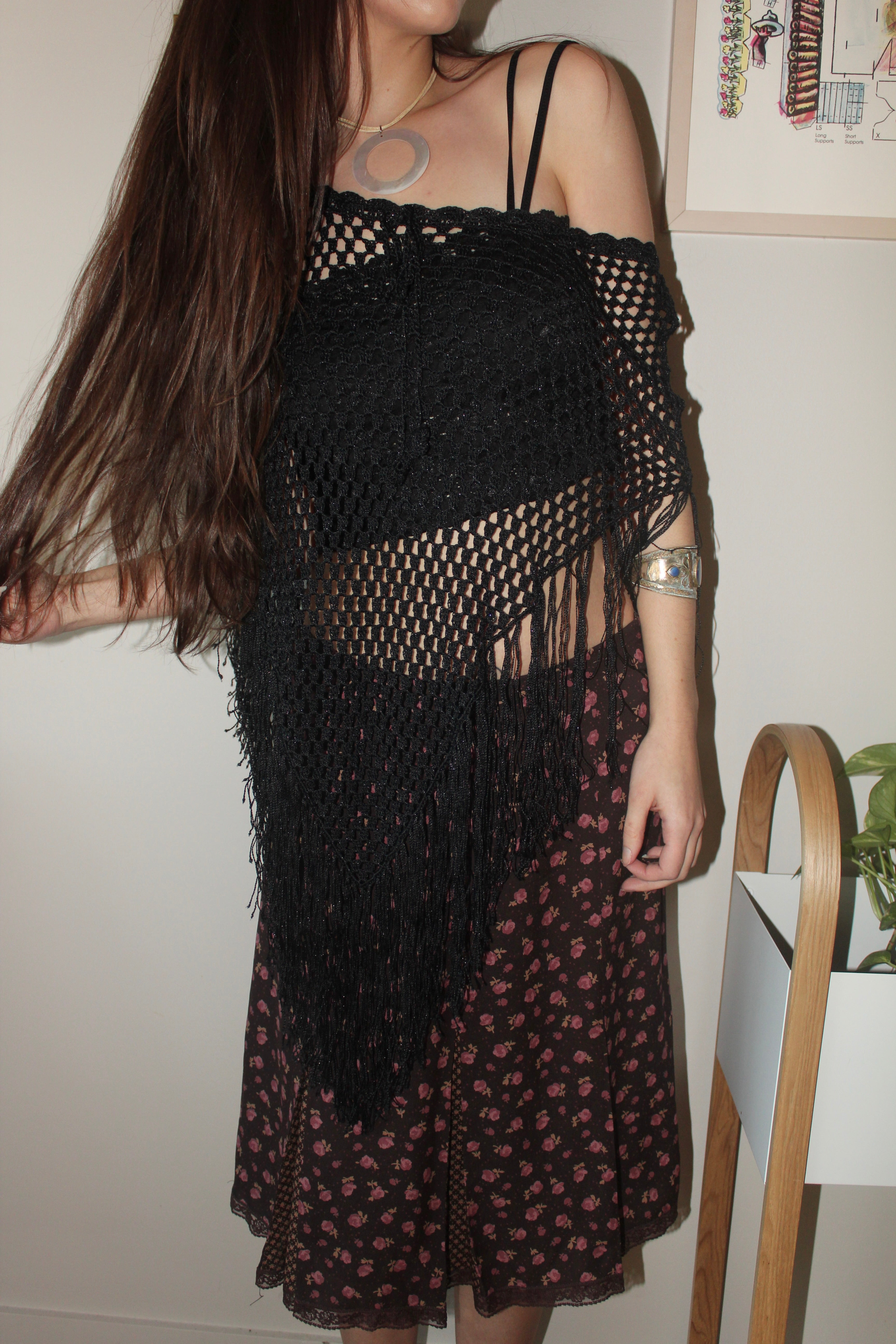 Vintage 90s Tassel Mesh Poncho (One Size)