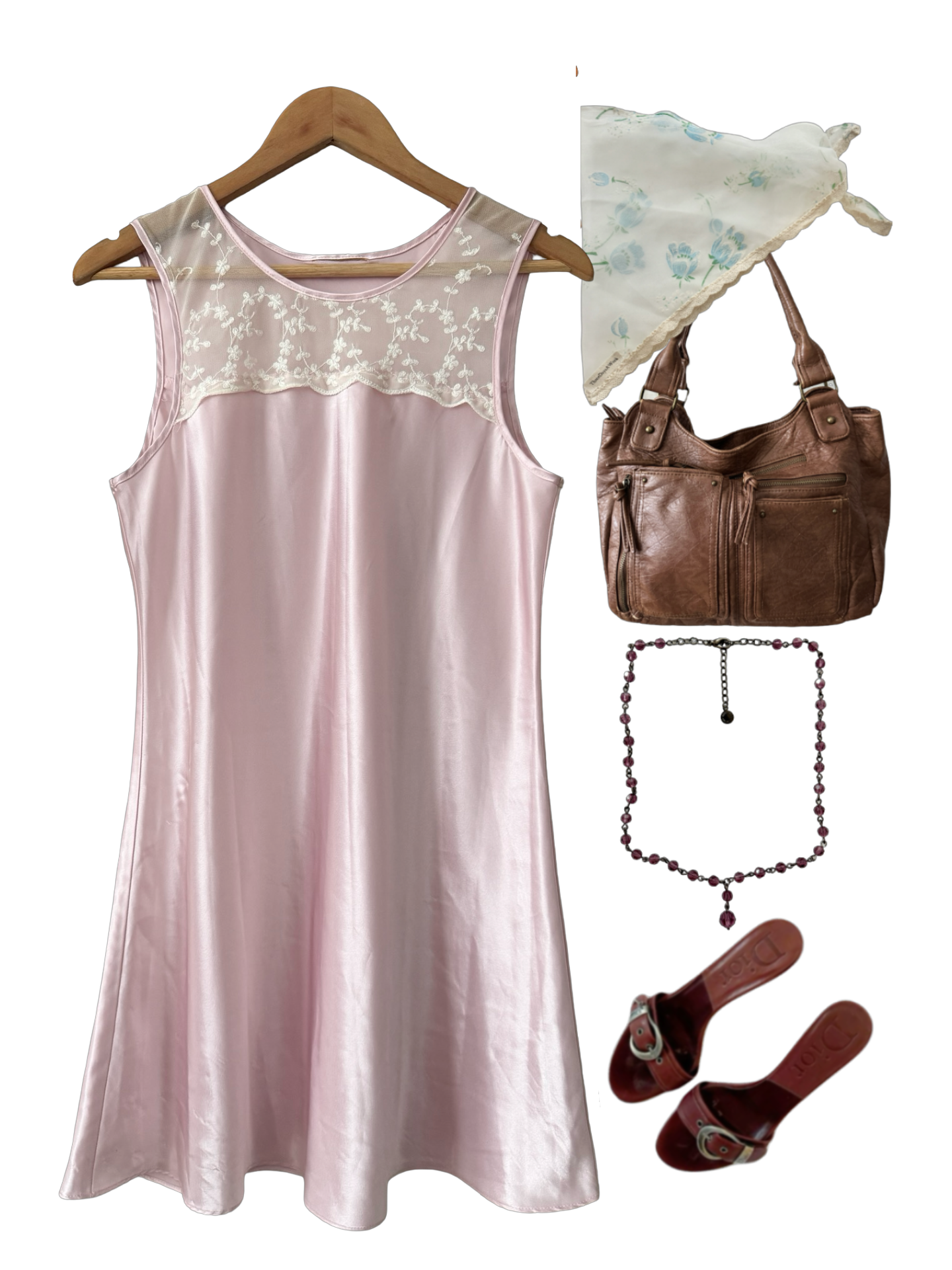 Vintage 90s Ballet Pink Lace-Neck Slip Dress (M)
