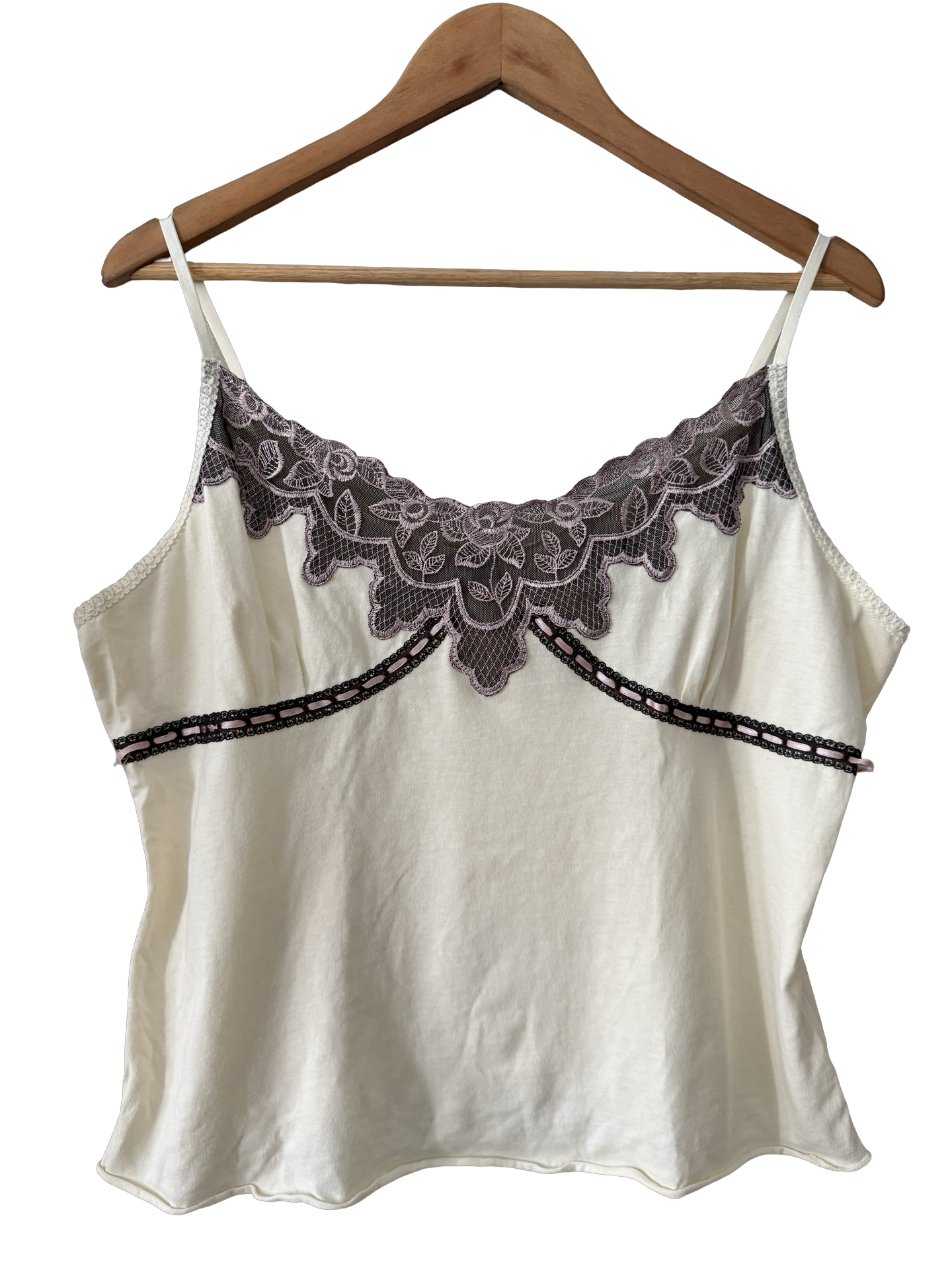Vintage Y2K Ivory Mauve Lace Camisole (XL)