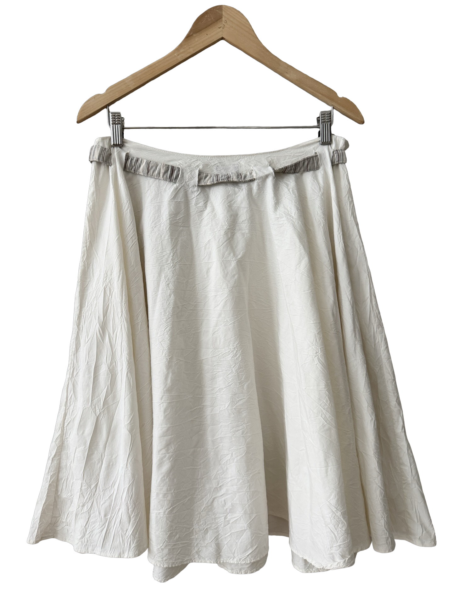 Vintage 90s Cream Belted Midi Skirt (M)