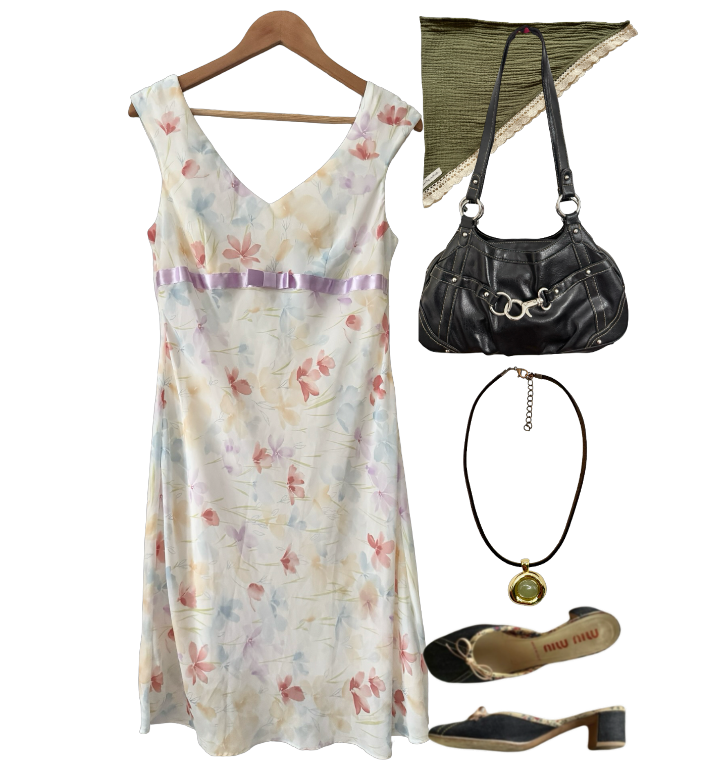 Vintage Y2K Wildflower Ribbon Midi Dress (M/L)