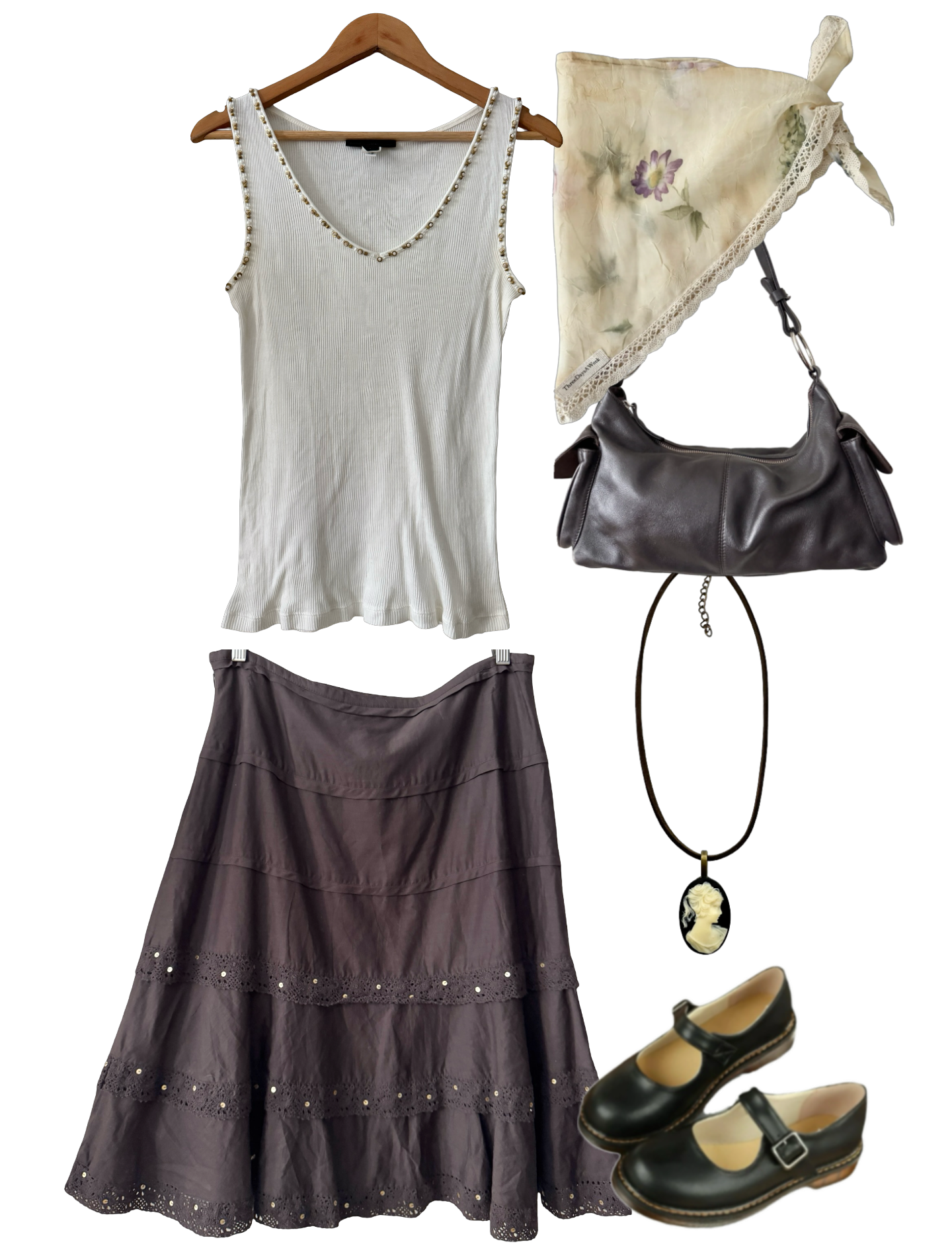 Vintage Y2K Chocolate Eyelet Tiered Midi Skirt (M)
