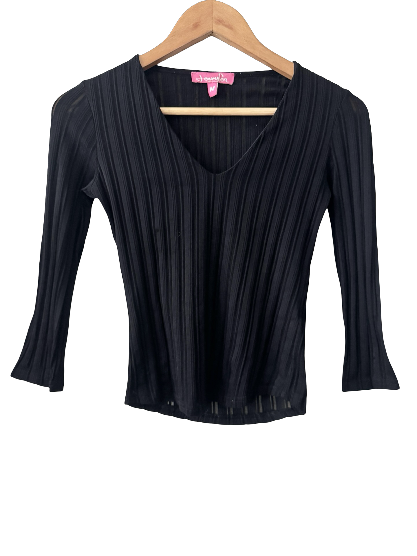 Vintage 90s Black Ribbon Sculpted Deep-V Top (XS/S)