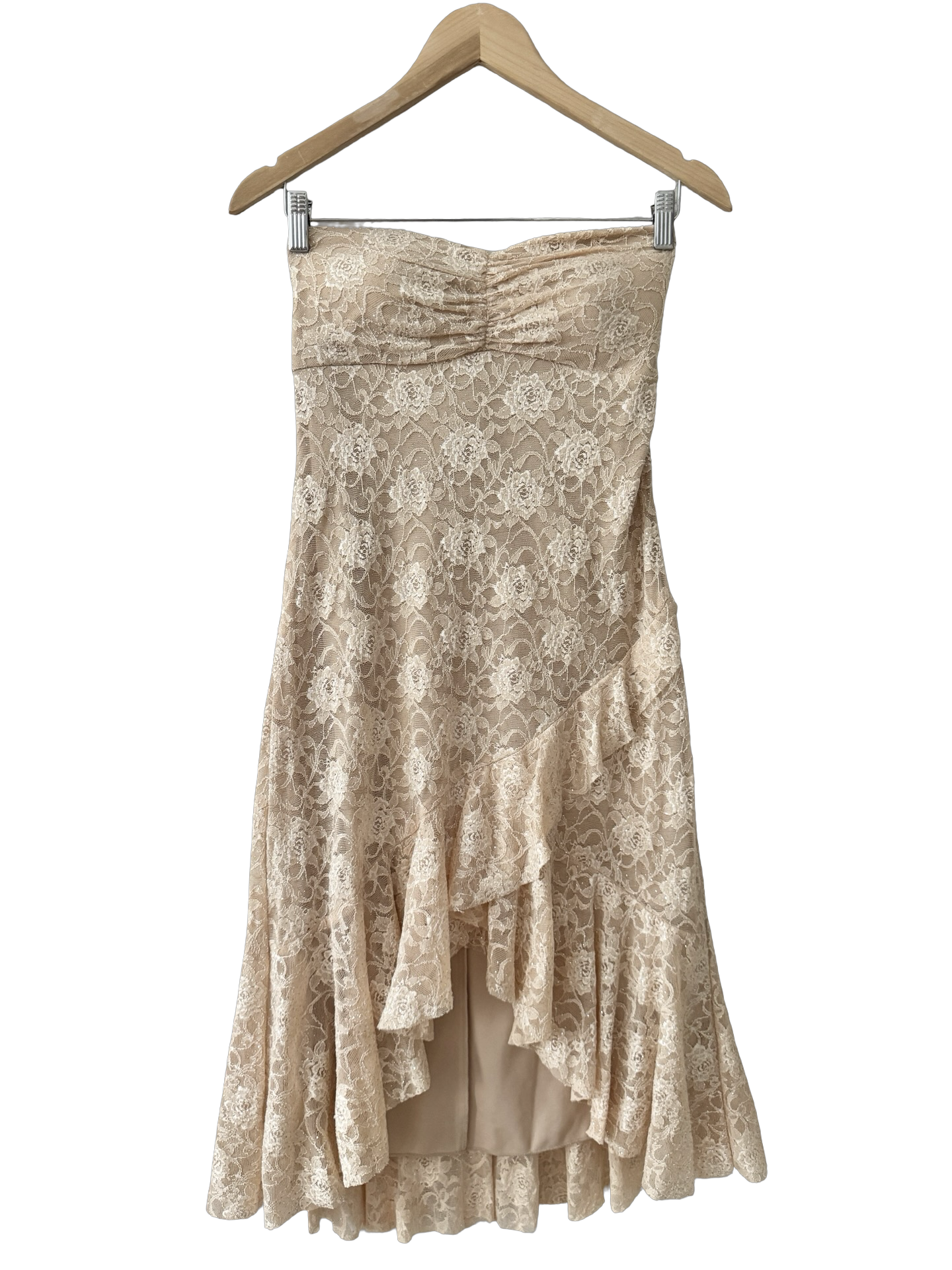 Vintage 90s Peach Lace Trim Midi Dress (S)