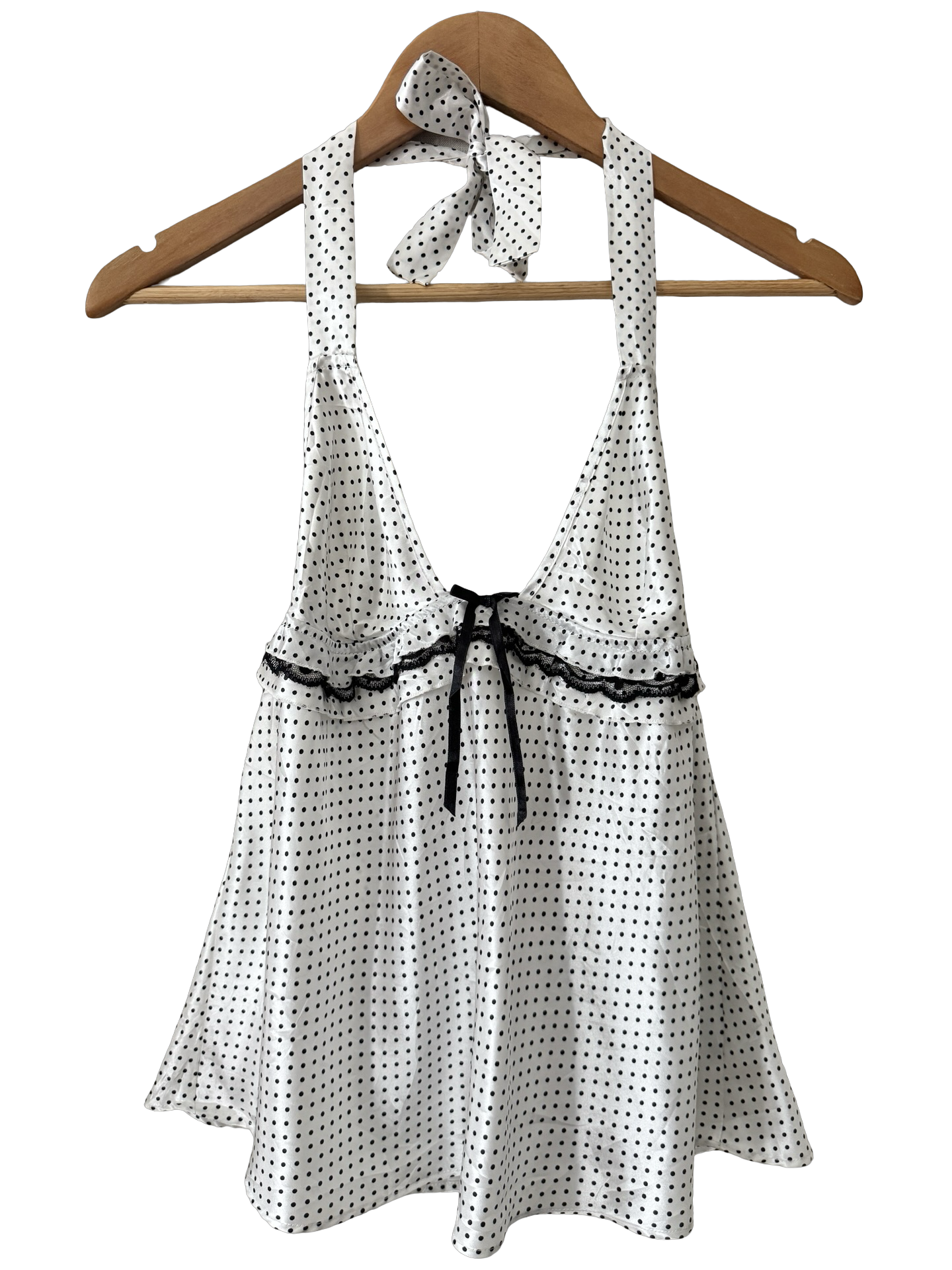 Vintage Y2K No Excuse French Film Polka Dot Halter Top (S-M)