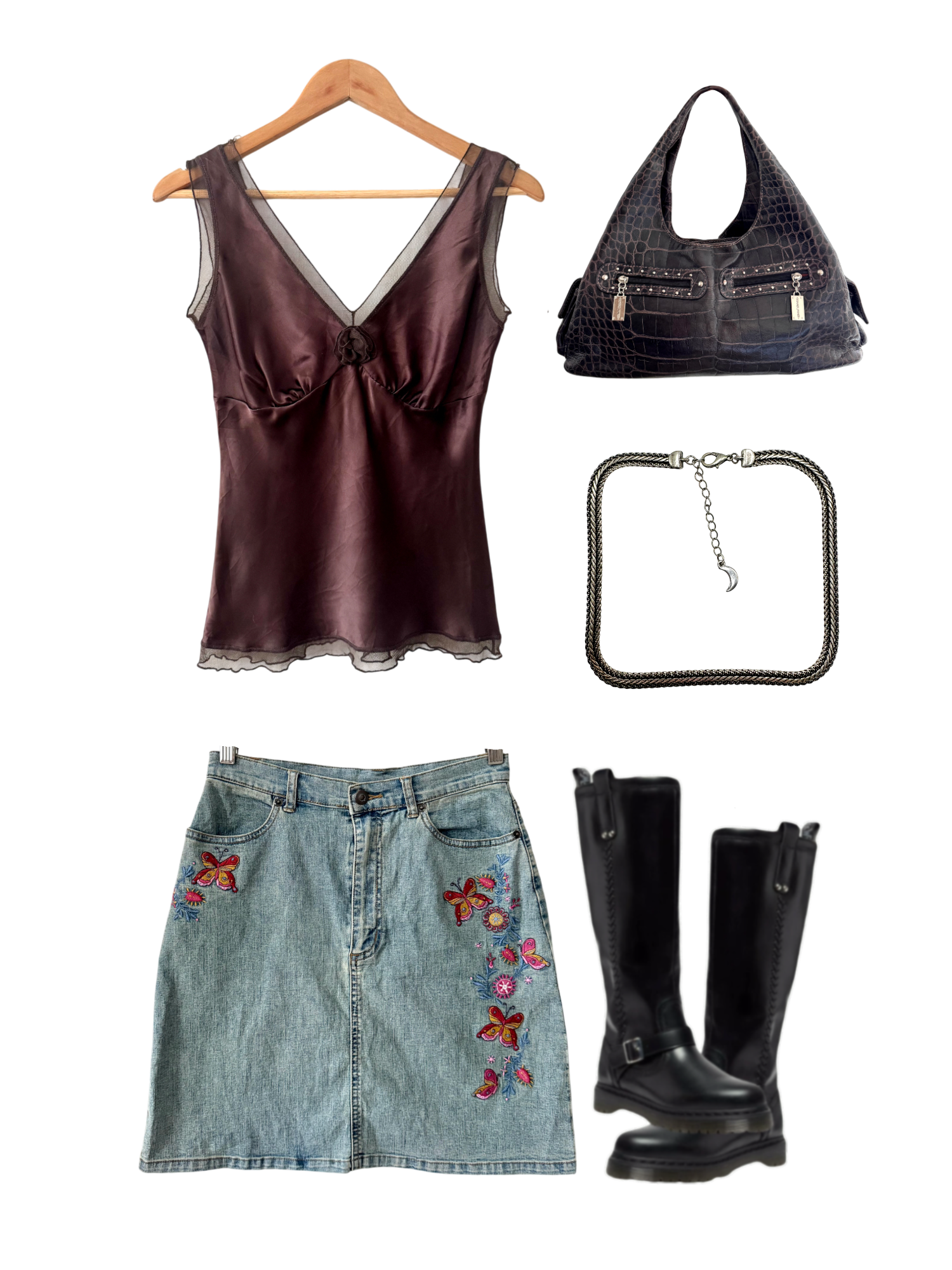 Vintage 90s Butterfly Bloom Denim Skirt (M)