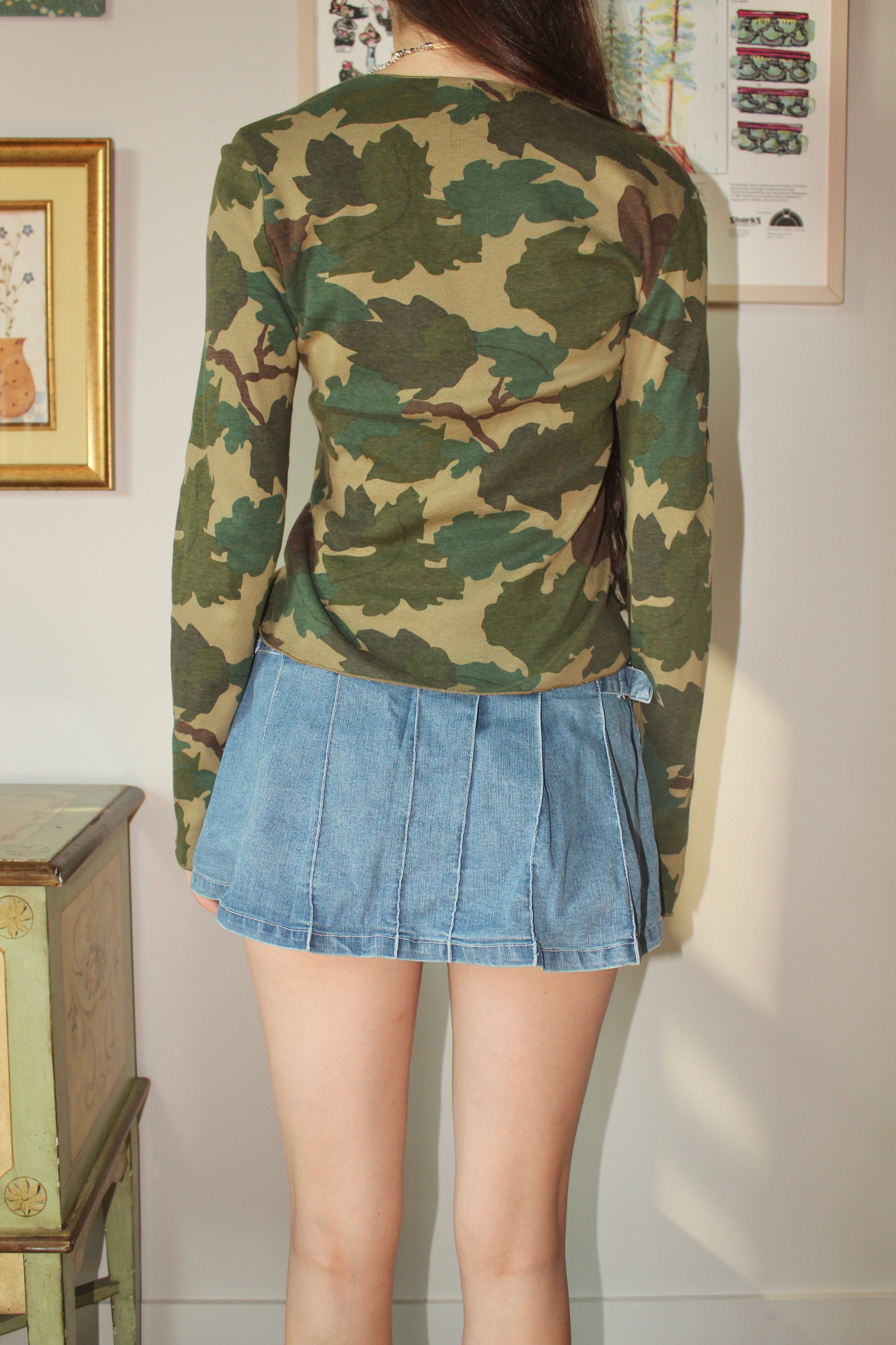 Vintage 90s Camo Lettuce Edge Knit Top (S/M)