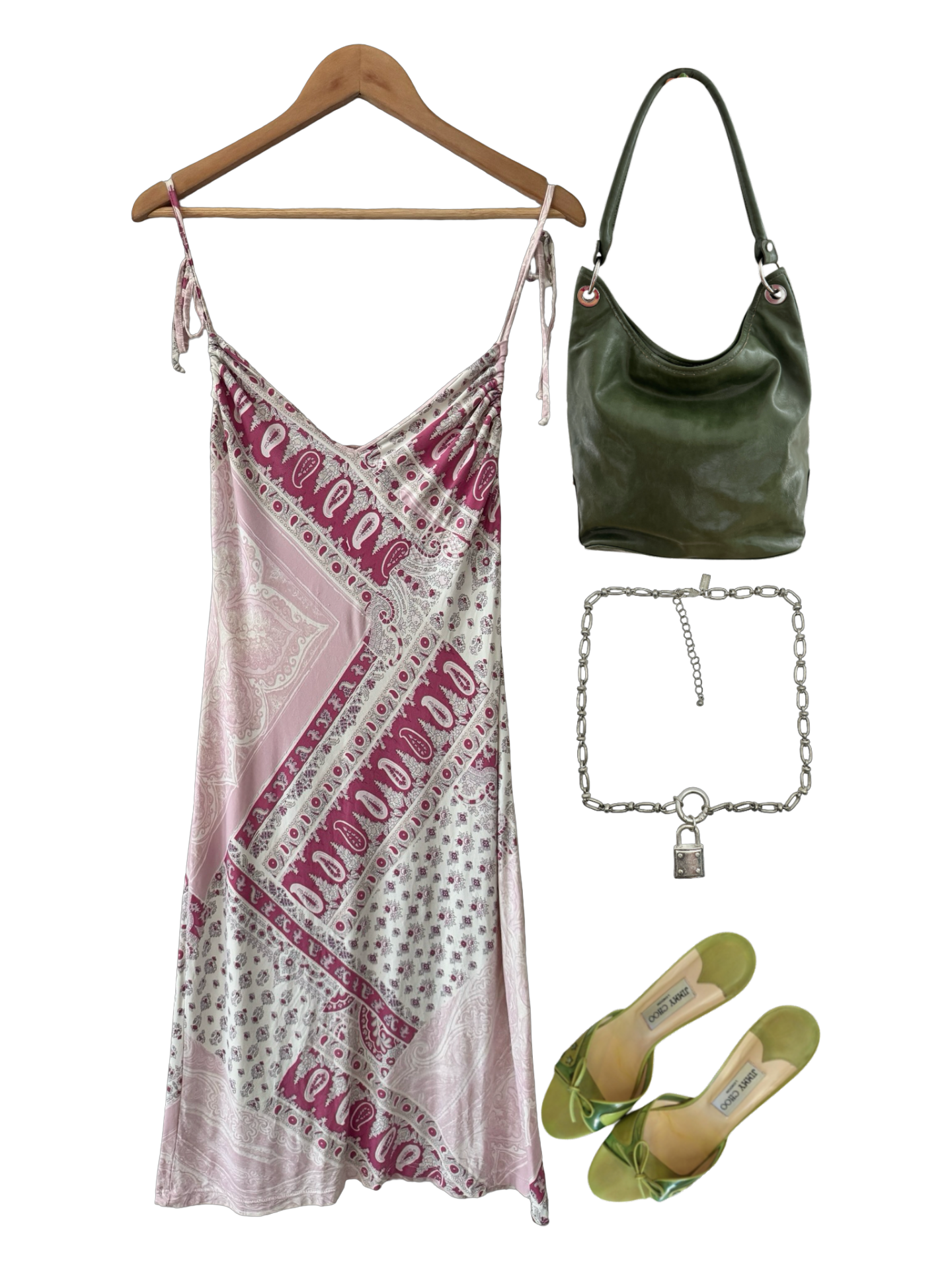 Vintage Y2K French Naf Naf Rosé Bandana Slip Dress (M)