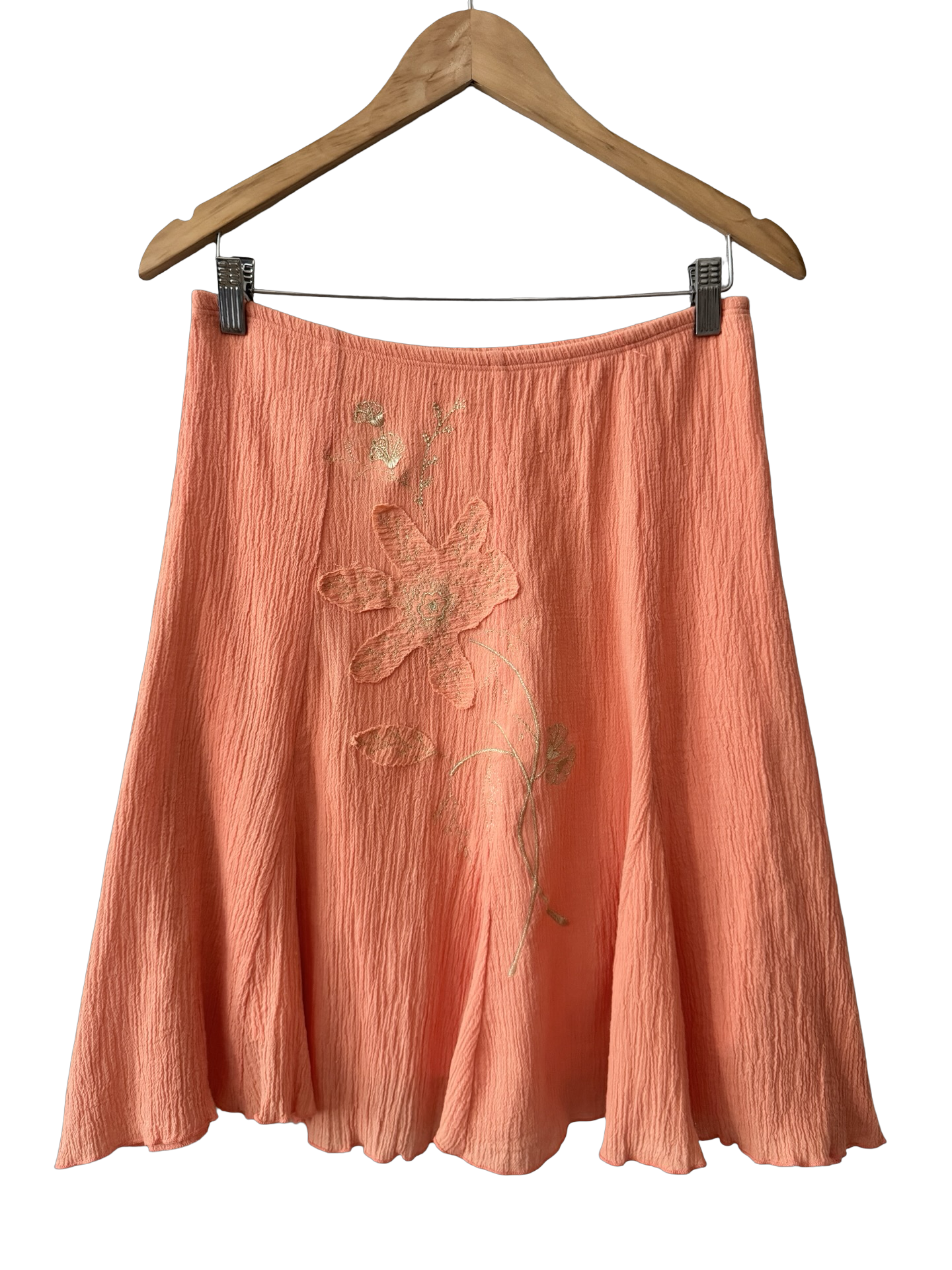 Vintage 90s Peachy Textured Bloom Midi Skirt (S/M)