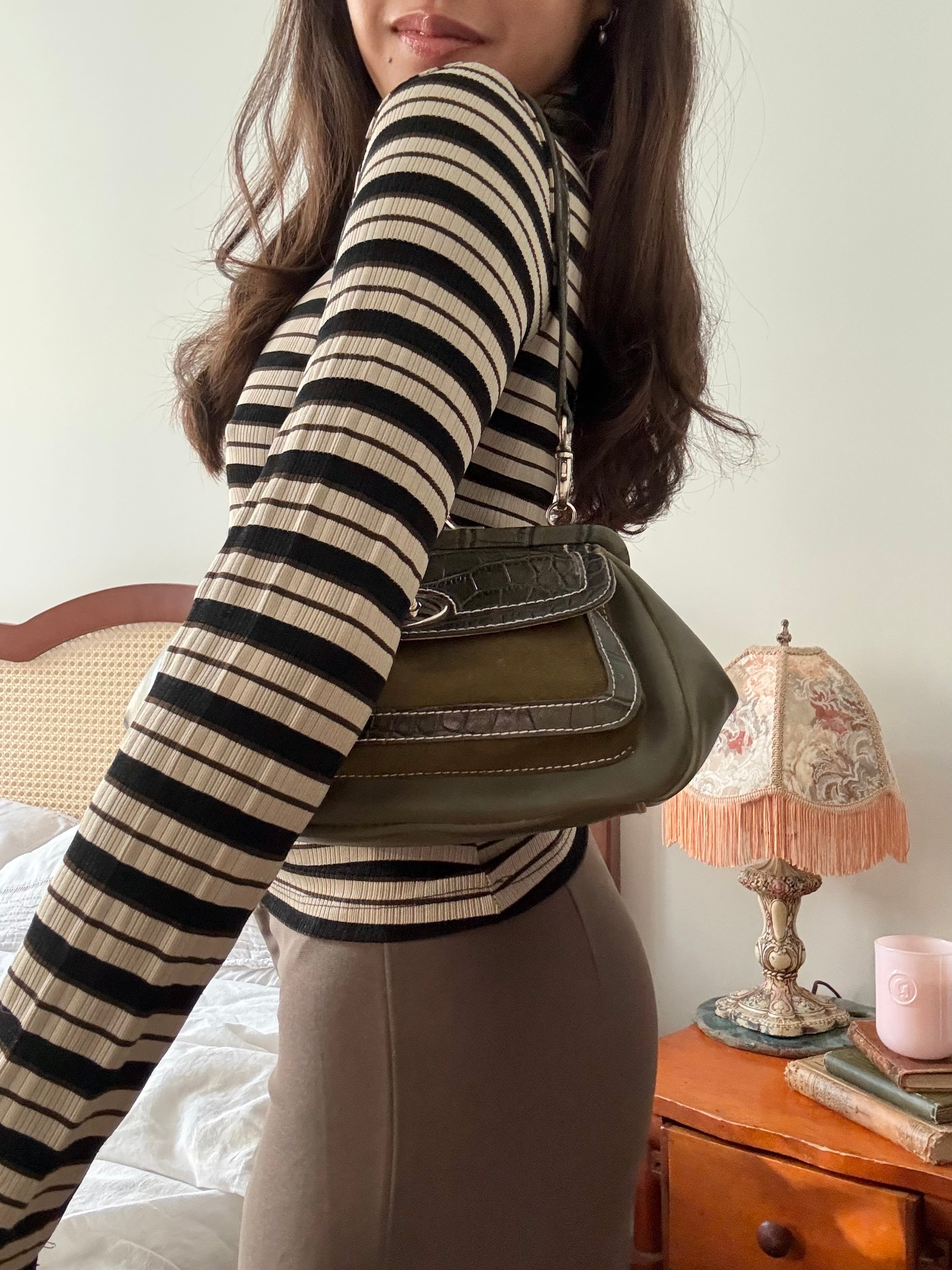 Vintage 90s Olive Croc-Embossed Frame Bag